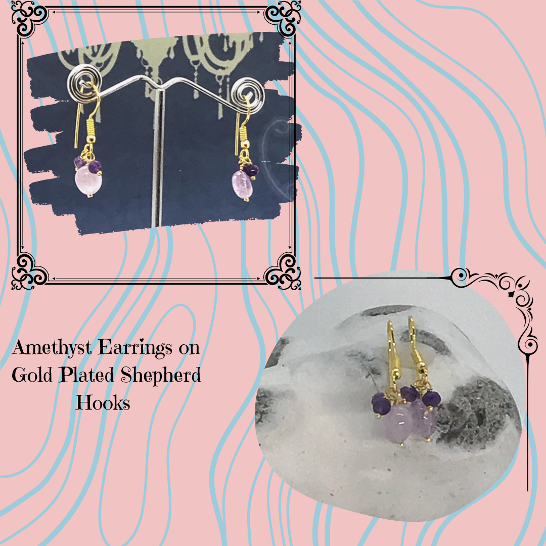 Amethyst Earrings on Gold Plated Shepherd Hooks