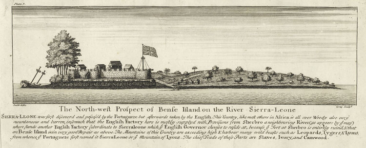 North-West prospect of Bunce Island, Sierra Leone c. 1726 (Image: Creative Commons)