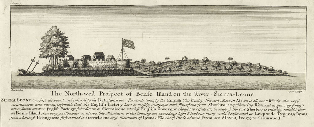 North-West prospect of Bunce Island, Sierra Leone, c.1726. (Image: Creative Commons)