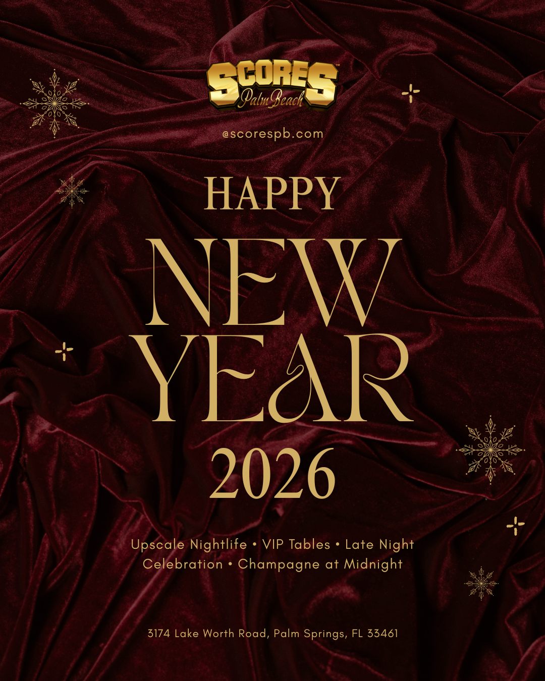 New Year’s Eve nightlife at Scores Palm Beach gentlemen’s club with luxury atmosphere and entertainers