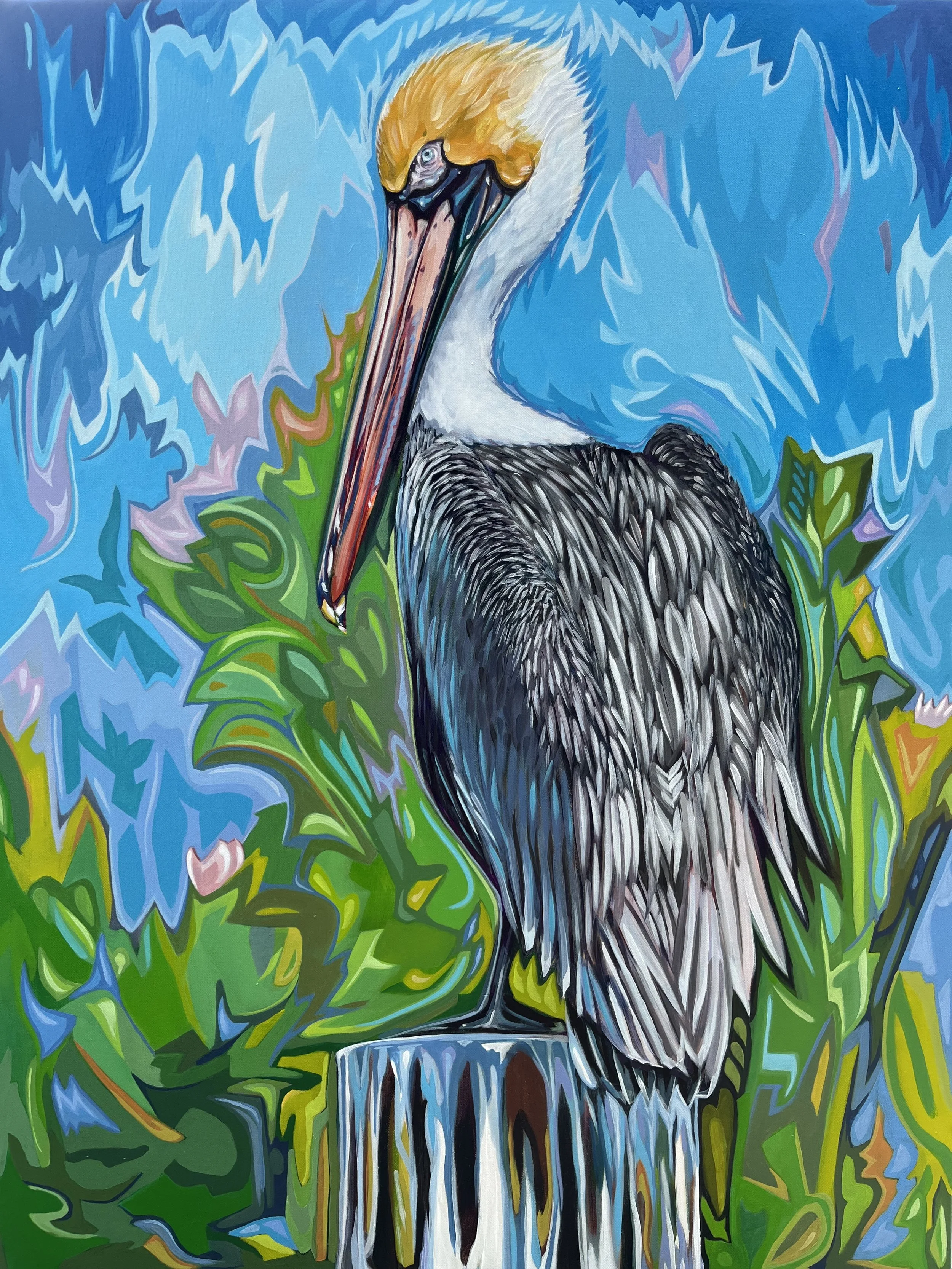 "Pelican Paradise" (Brown Pelican) 40x30 Acrylic on Canvas