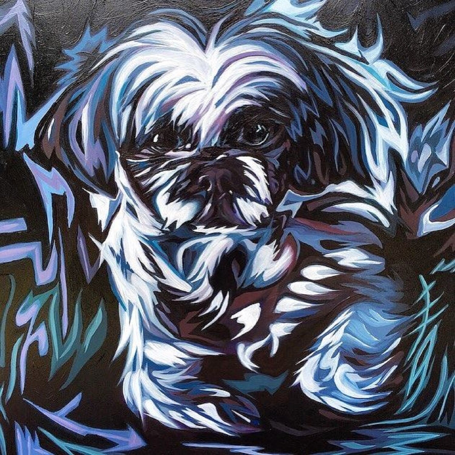 Hand Painted Dog Portrait of Dolly 16x16 Oil on Hardboard Panel