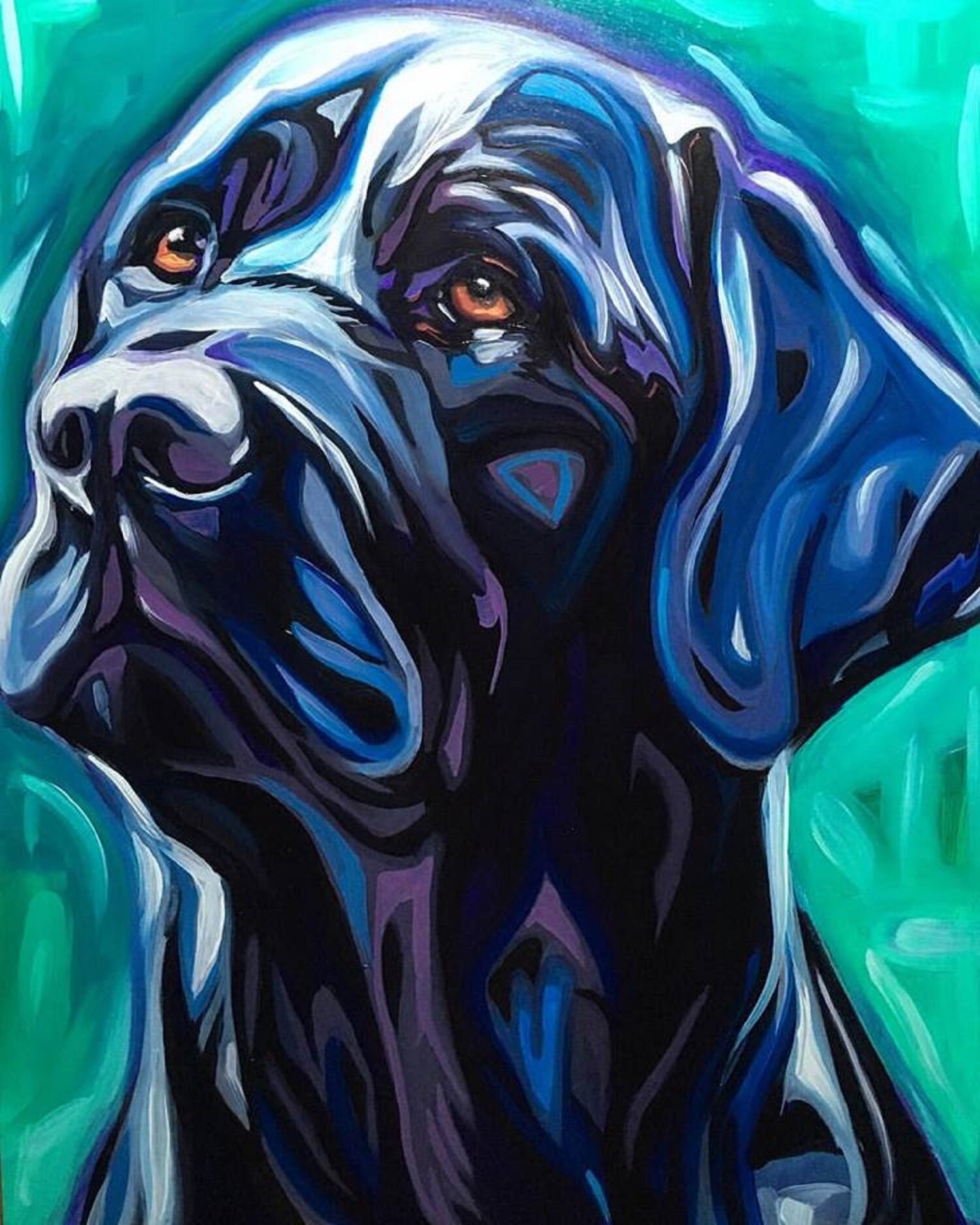 Hand Painted Dog Portrait of Dozer 12x16 Oil on Hardboard Panel