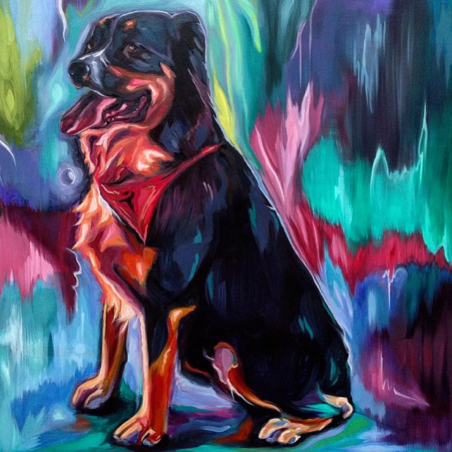 Hand Painted Dog Portrait of Willow 24x24 Oil on Hardboard Panel