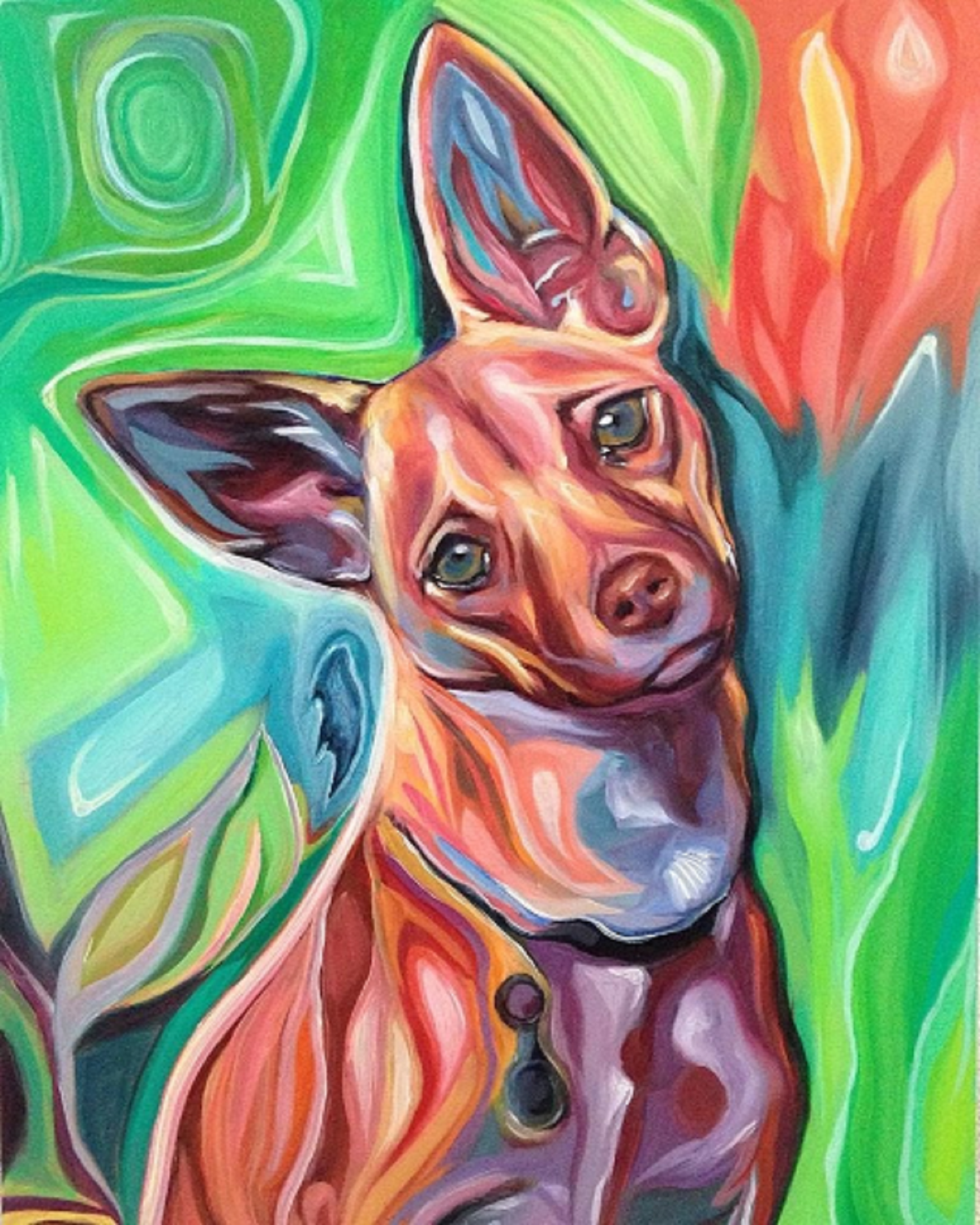 Hand Painted Dog Portrait of Ruby 12x16 Oil on Hardboard Panel