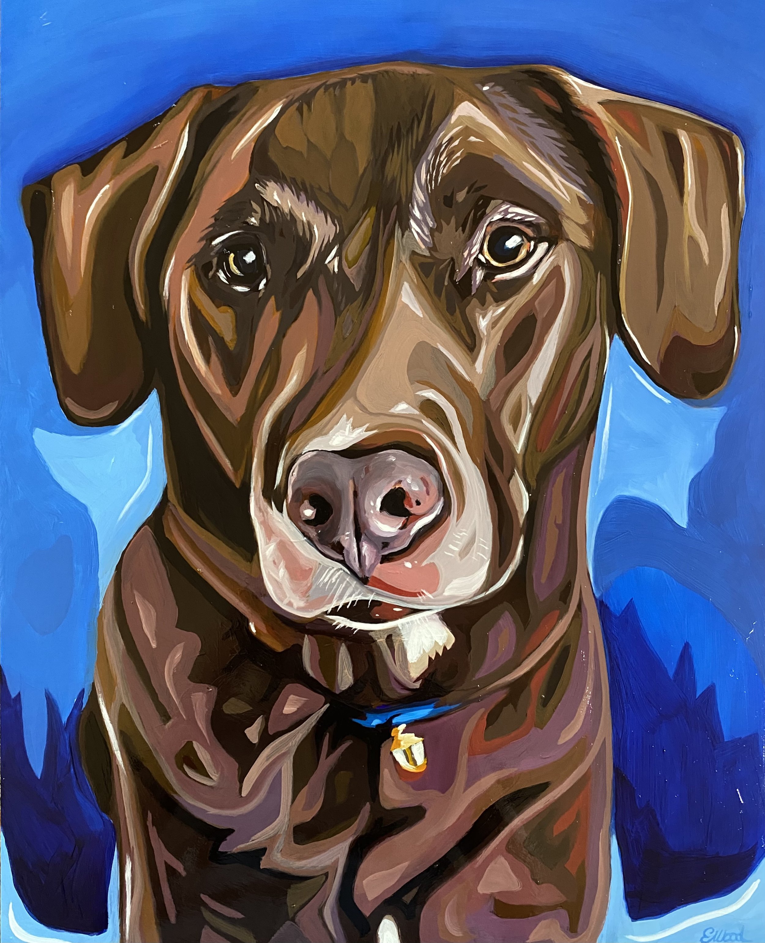 Hand Painted Dog Portrait of Kona 16x20 Oil on Hardboard Panel