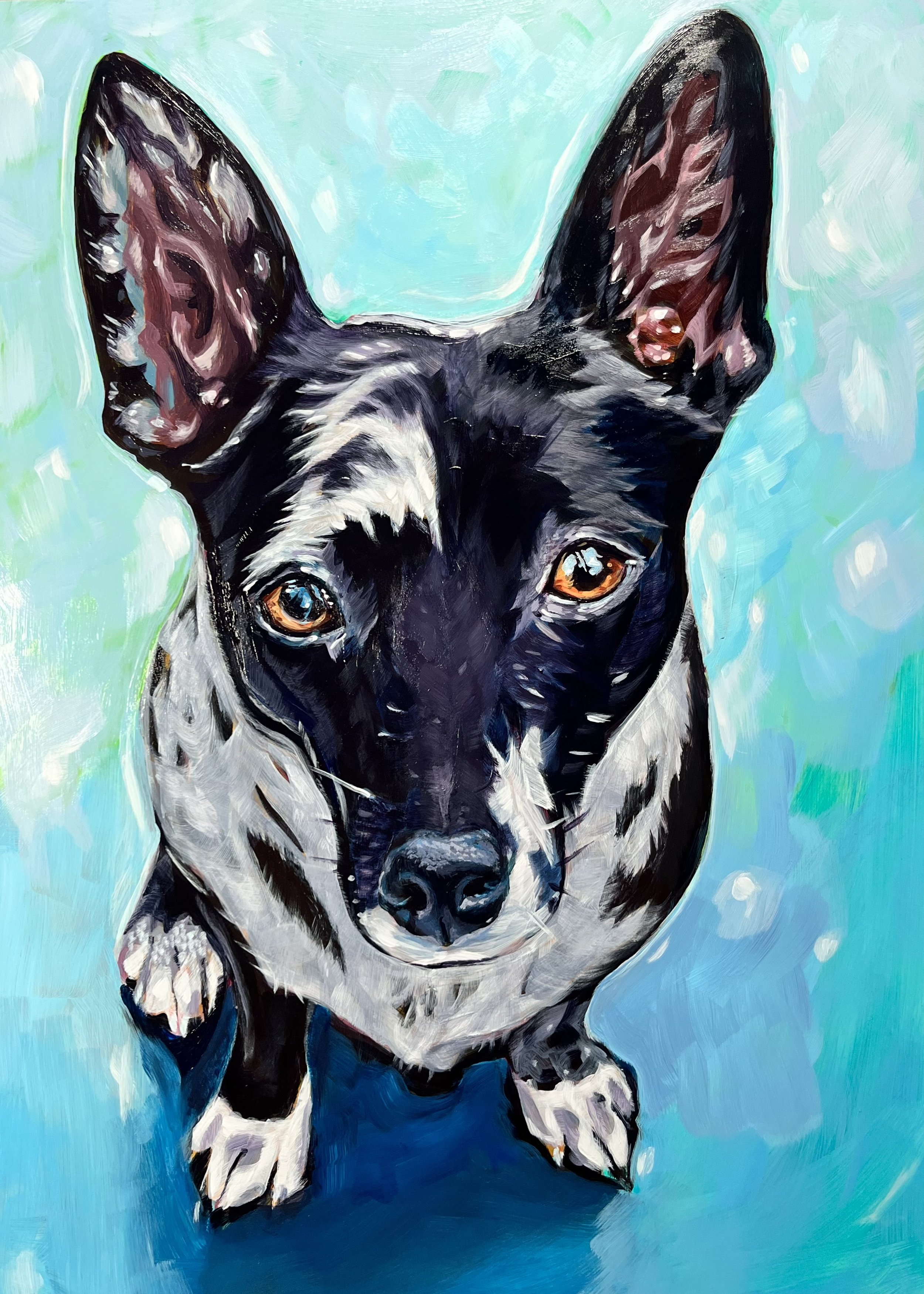 Hand Painted Dog Portrait of Jagger 12x16 Acrylic on Hardboard Panel