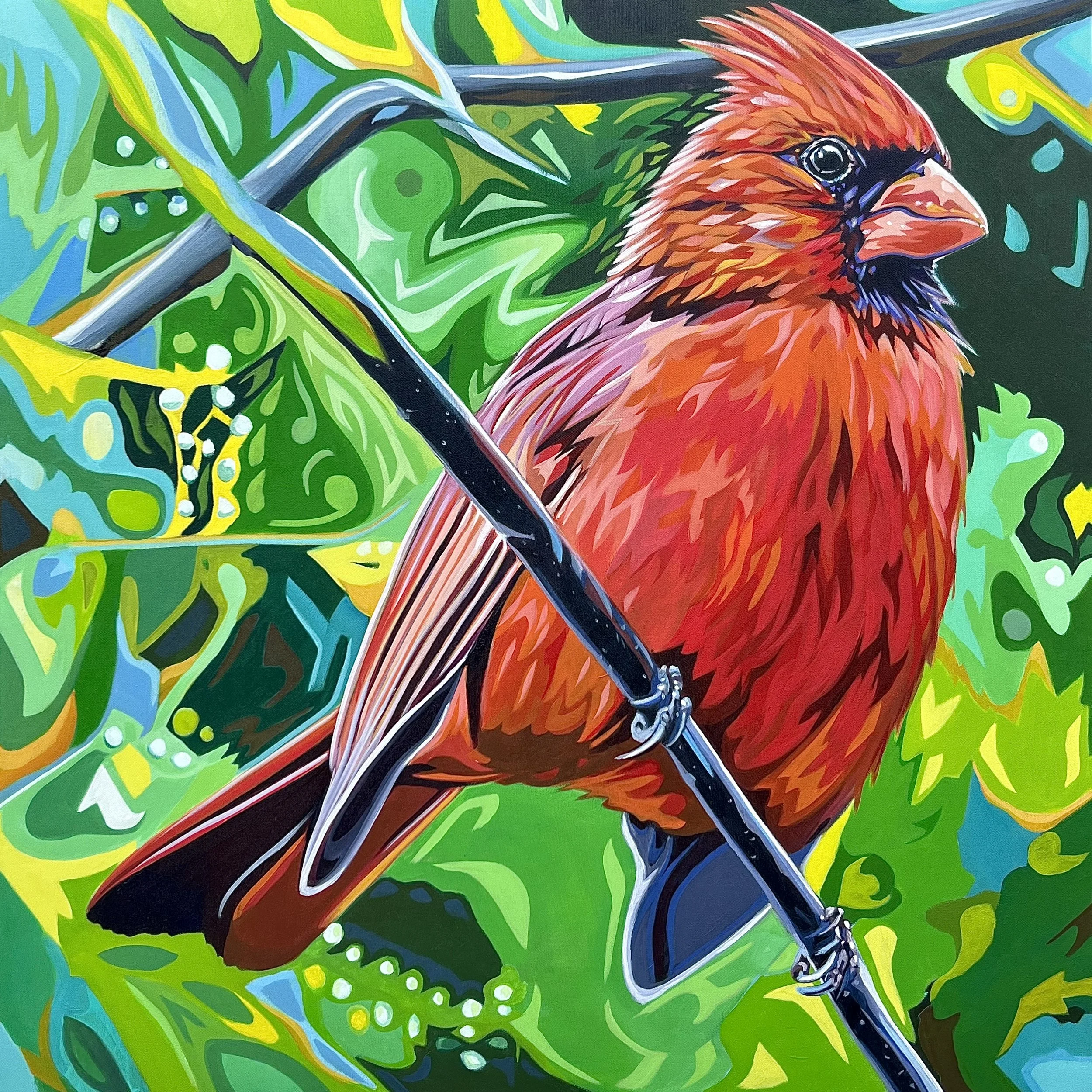 "The Visitor" (Northern Cardinal) 30x30 Acrylic on Canvas