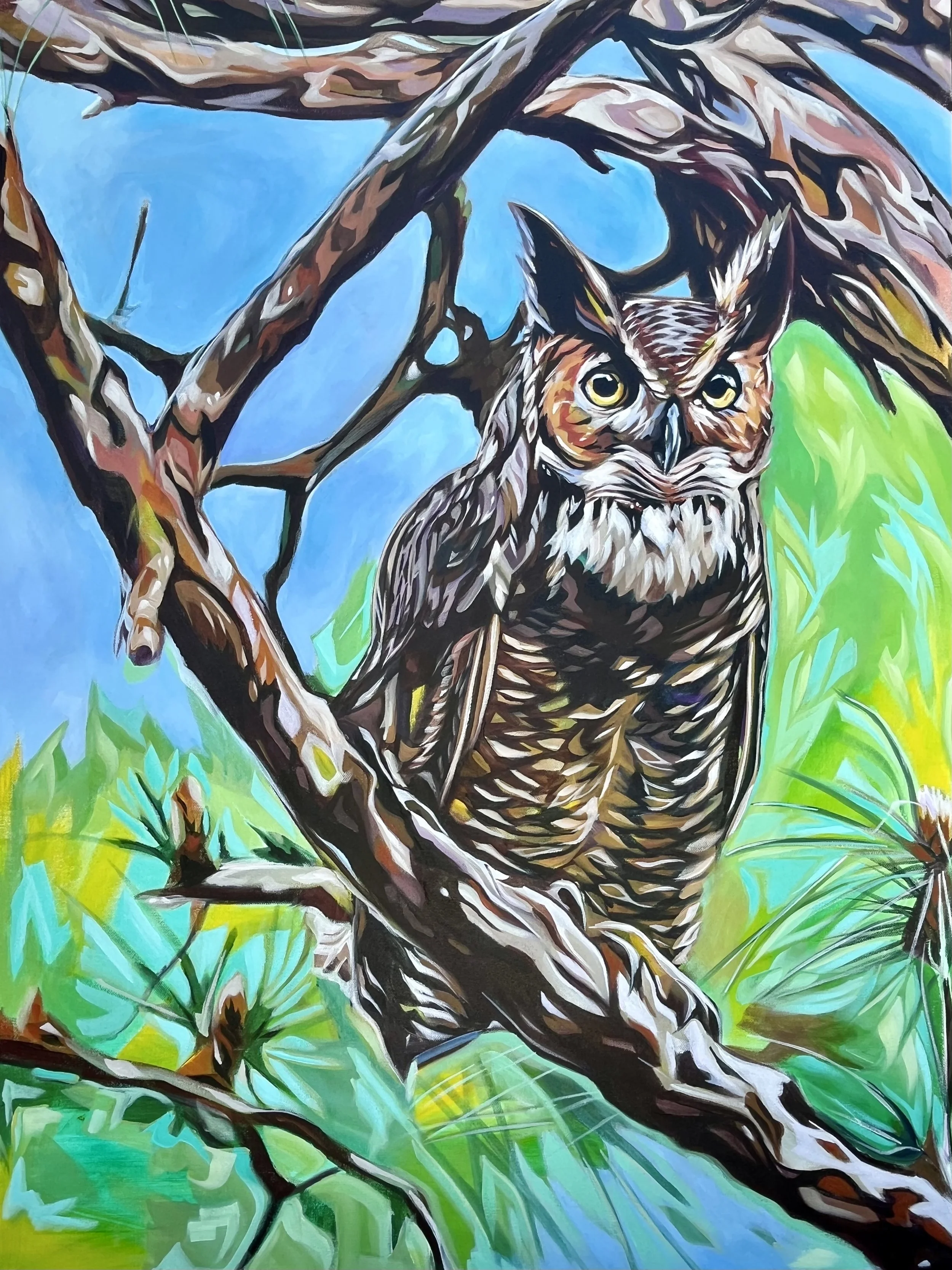 "Great Horned Owl" 40x30 Acrylic on Canvas