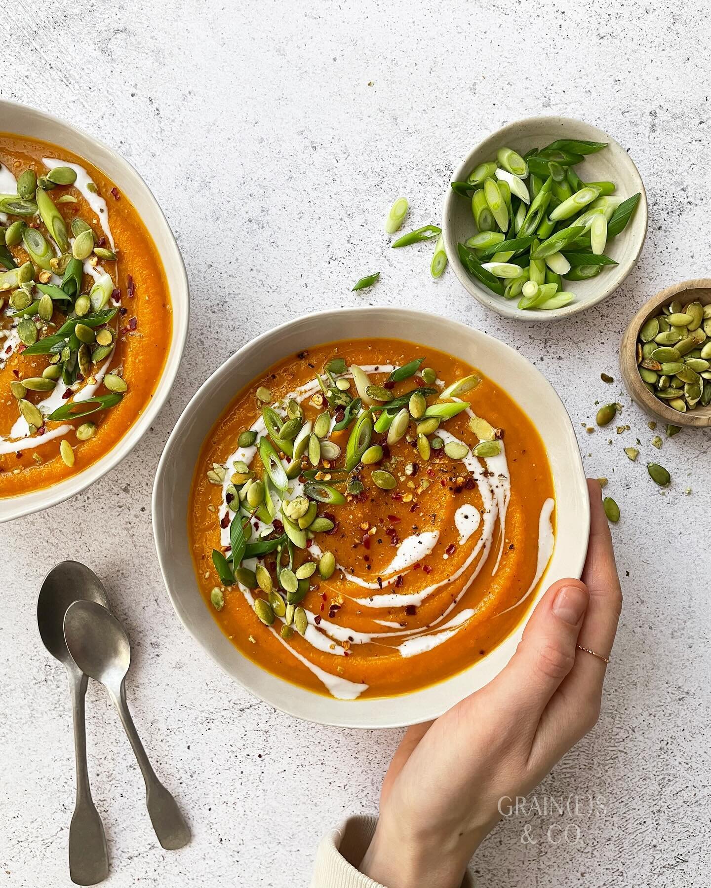 &bull; SWEET POTATO &amp; CARROT SOUP &bull; At its essence a simple carrot &amp; sweet potato soup, this version is packed with vitamins &amp; anti-oxidants to fight those Winter sniffles away &amp; give yourself that well-deserved energy boost!

Ov