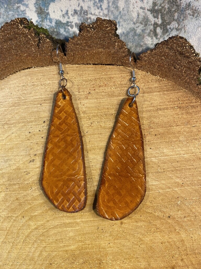 Leather Earrings, BOHO 1970s style fashion — Celtic Irish Art