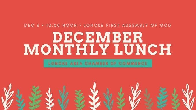 Join us Thursday, December 6 for our Monthly Member Lunch, featuring musical performances from our Lonoke Primary School students!  12:00 noon at @FirstLonoke Lonoke First Assembly of God Church, 1763 Front Street SW.