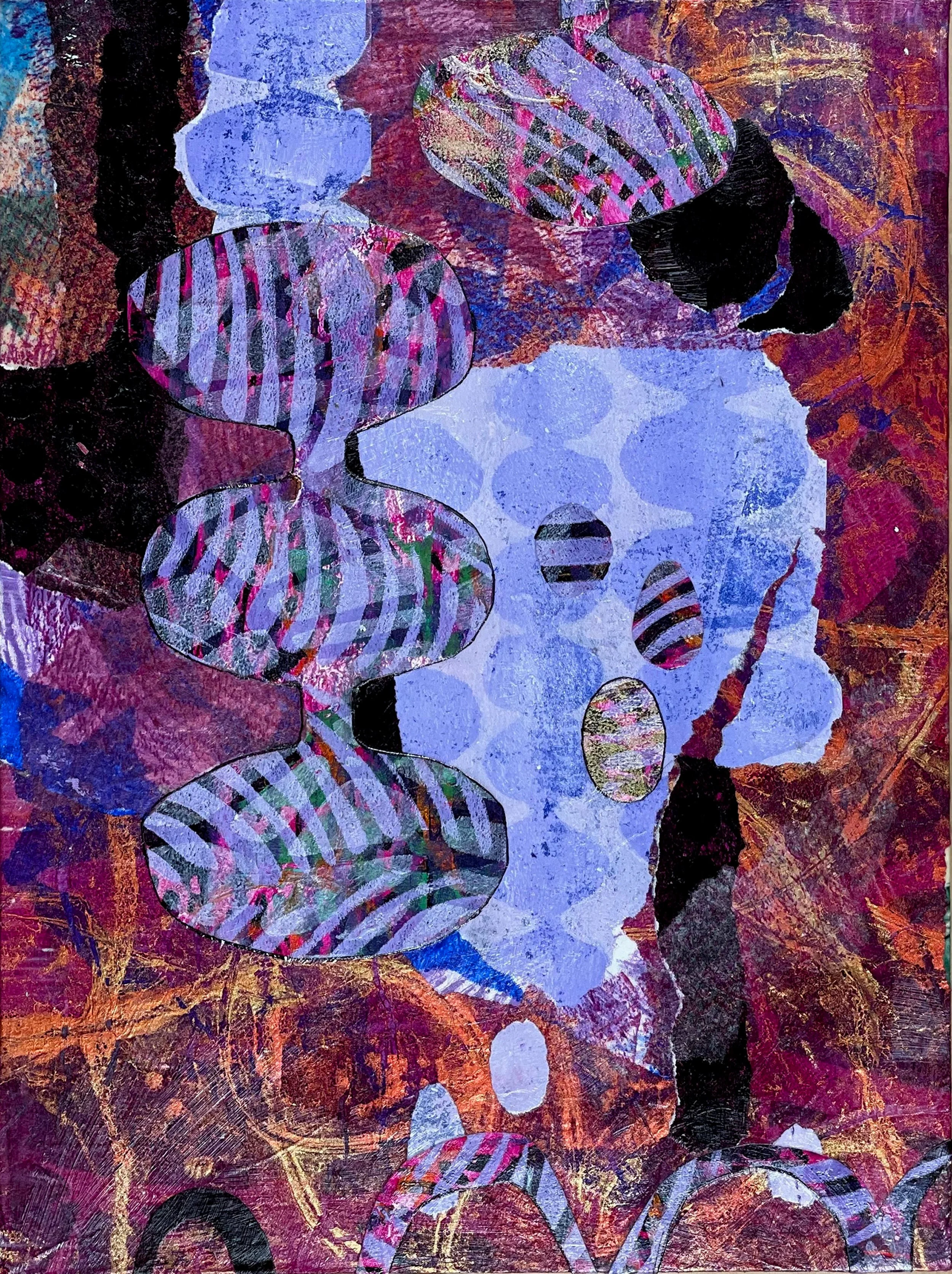 Berry Rhapsody
painted and printed papers, ink, colored pencil, wax, on cradled board
12 x 9 x 1.75"
$460