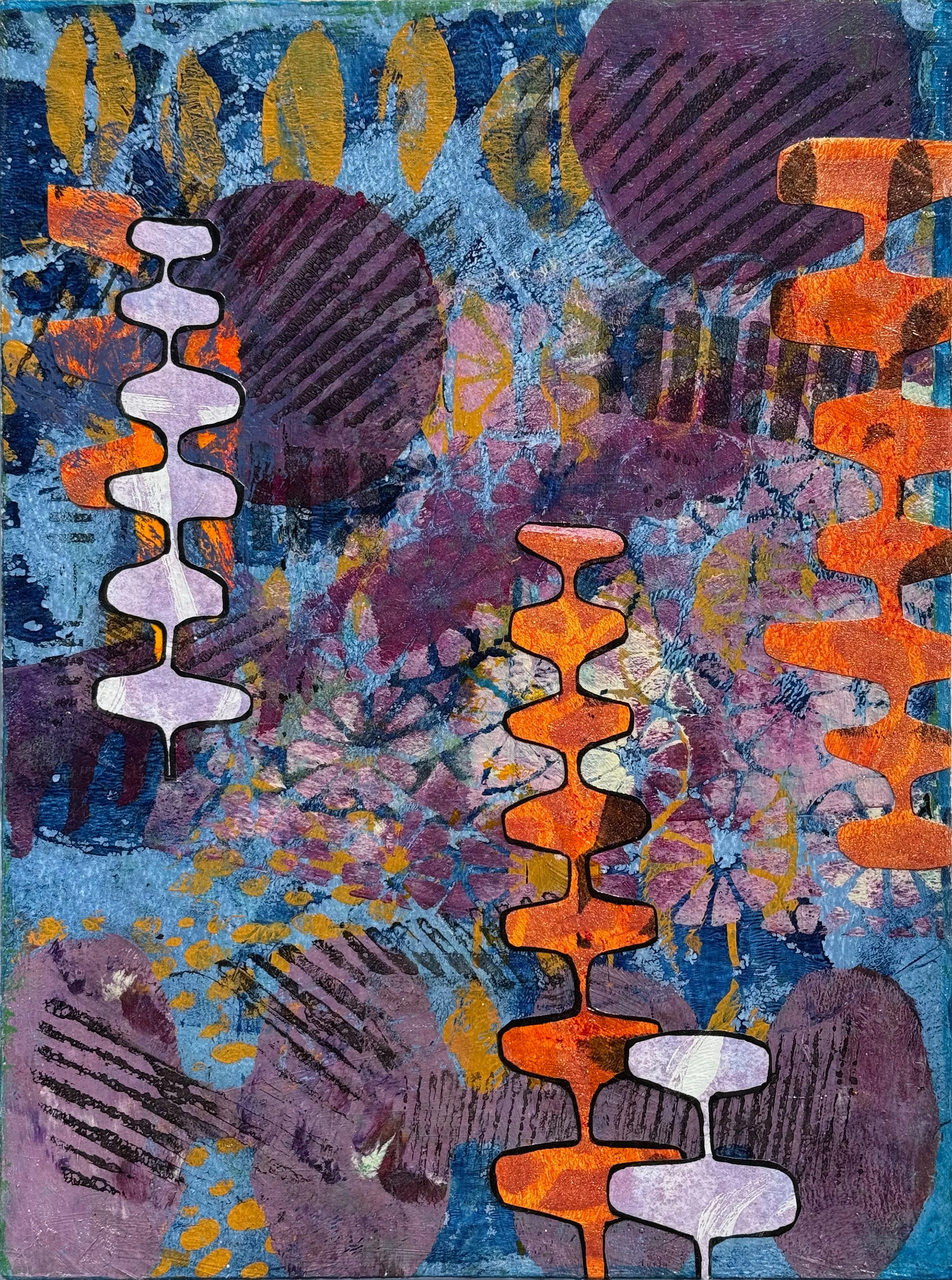 Roman Twilight, hand-painted and hand-printed paper, ink, watercolor collage and wax on canvas, 12 x 9 x 1.75", $360