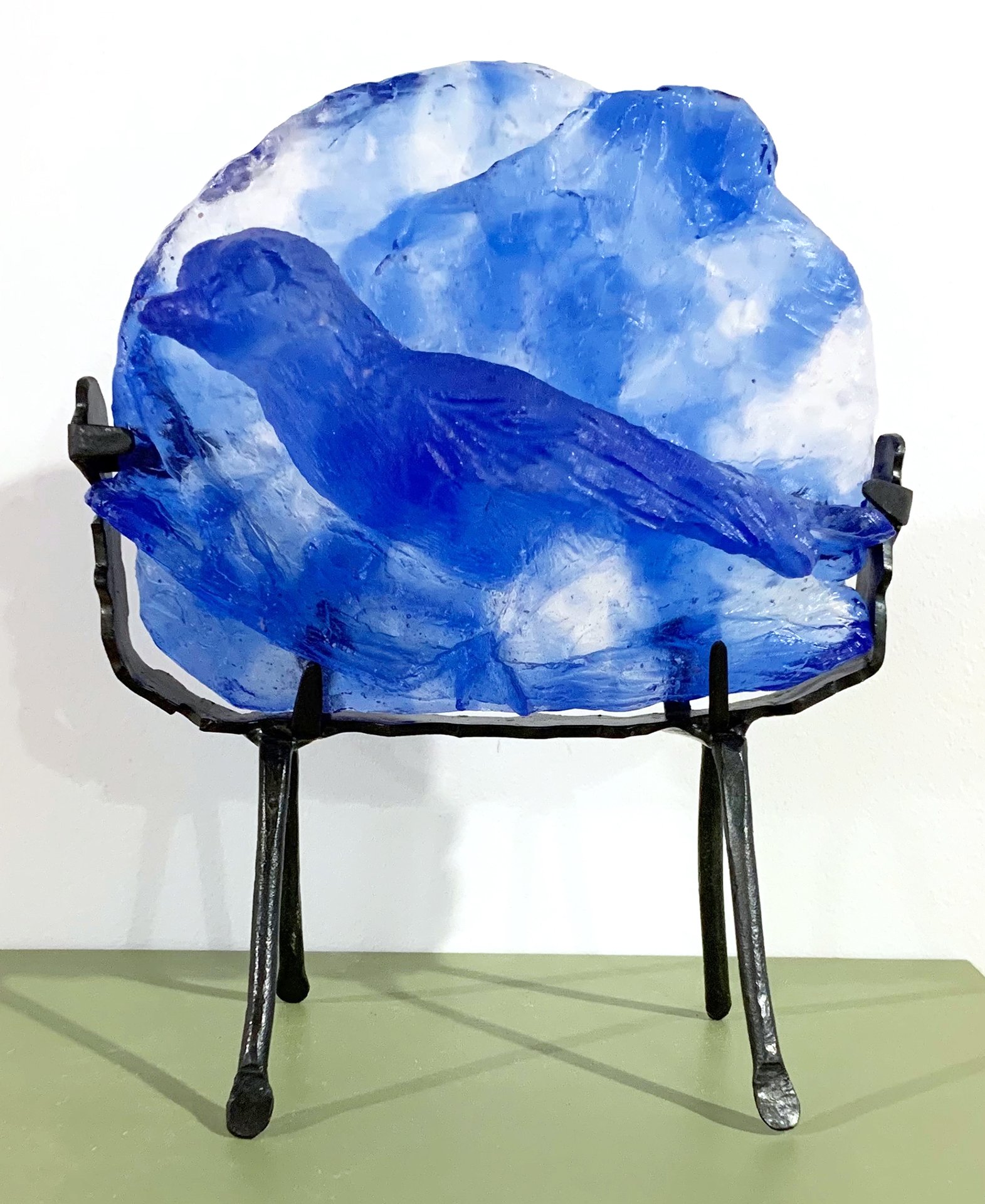 Bluest Bird
cast glass, fabricated steel, wax
9 x 7 x 4"
$1670