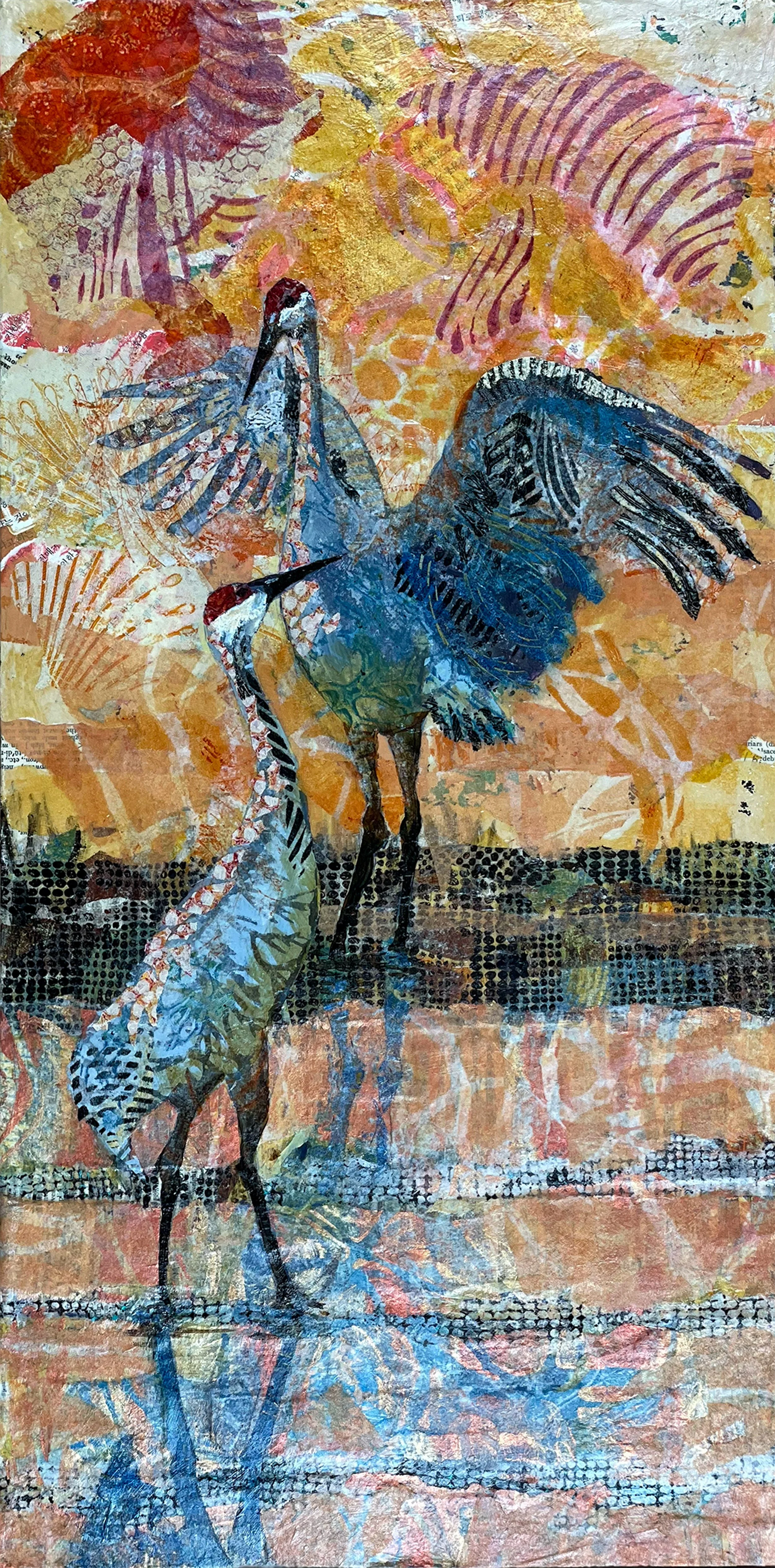 Courtship II [Sandhill Cranes]
painted and printed papers, ink, colored pencil, wax, on cradled board, archival varnish, framed
23 x 12.5 x 1.75"
$2500