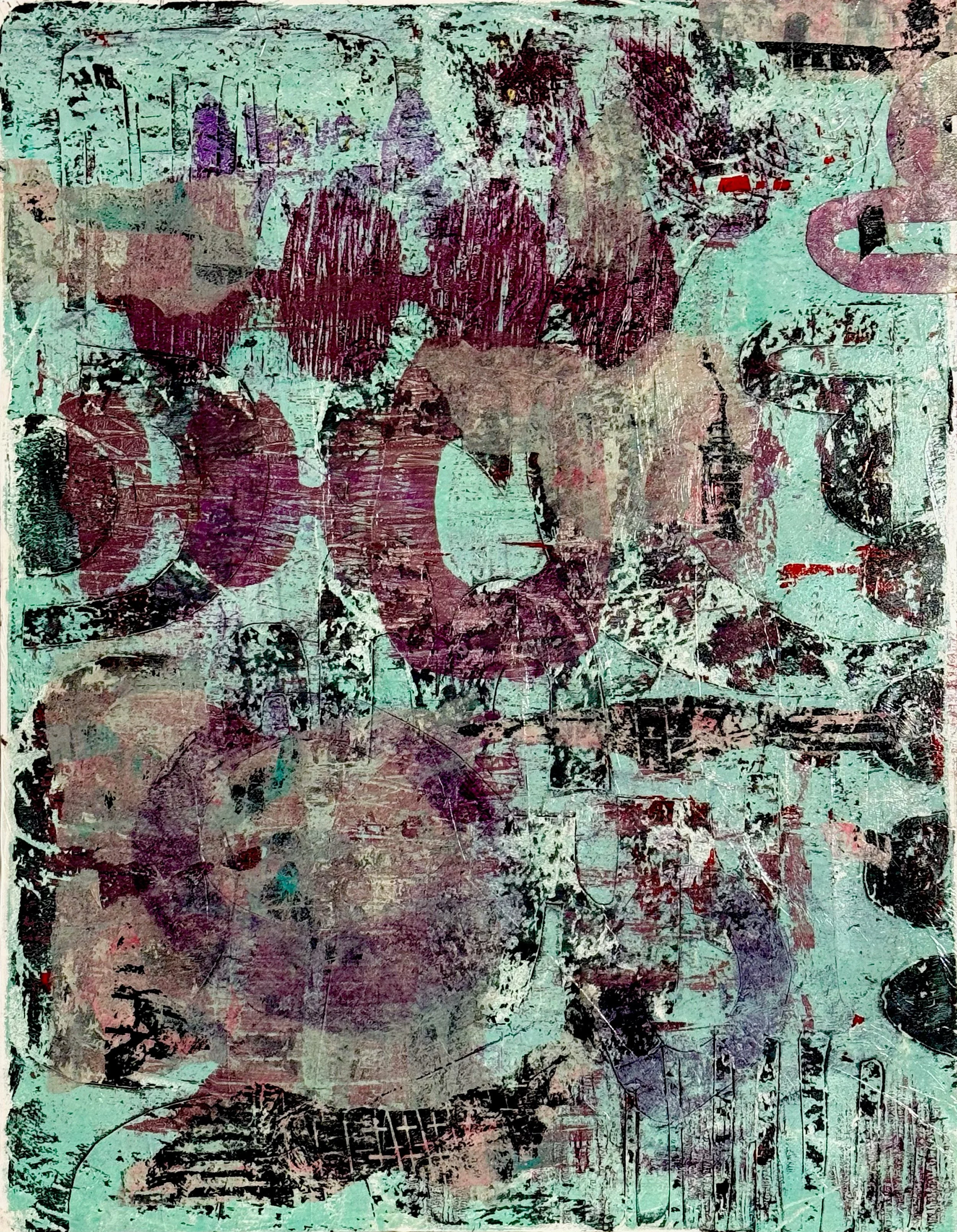 Flooded Holler [September], hand-painted and printed papers, tyvek, collage on cradled board, 24 x 16 x 2", $960