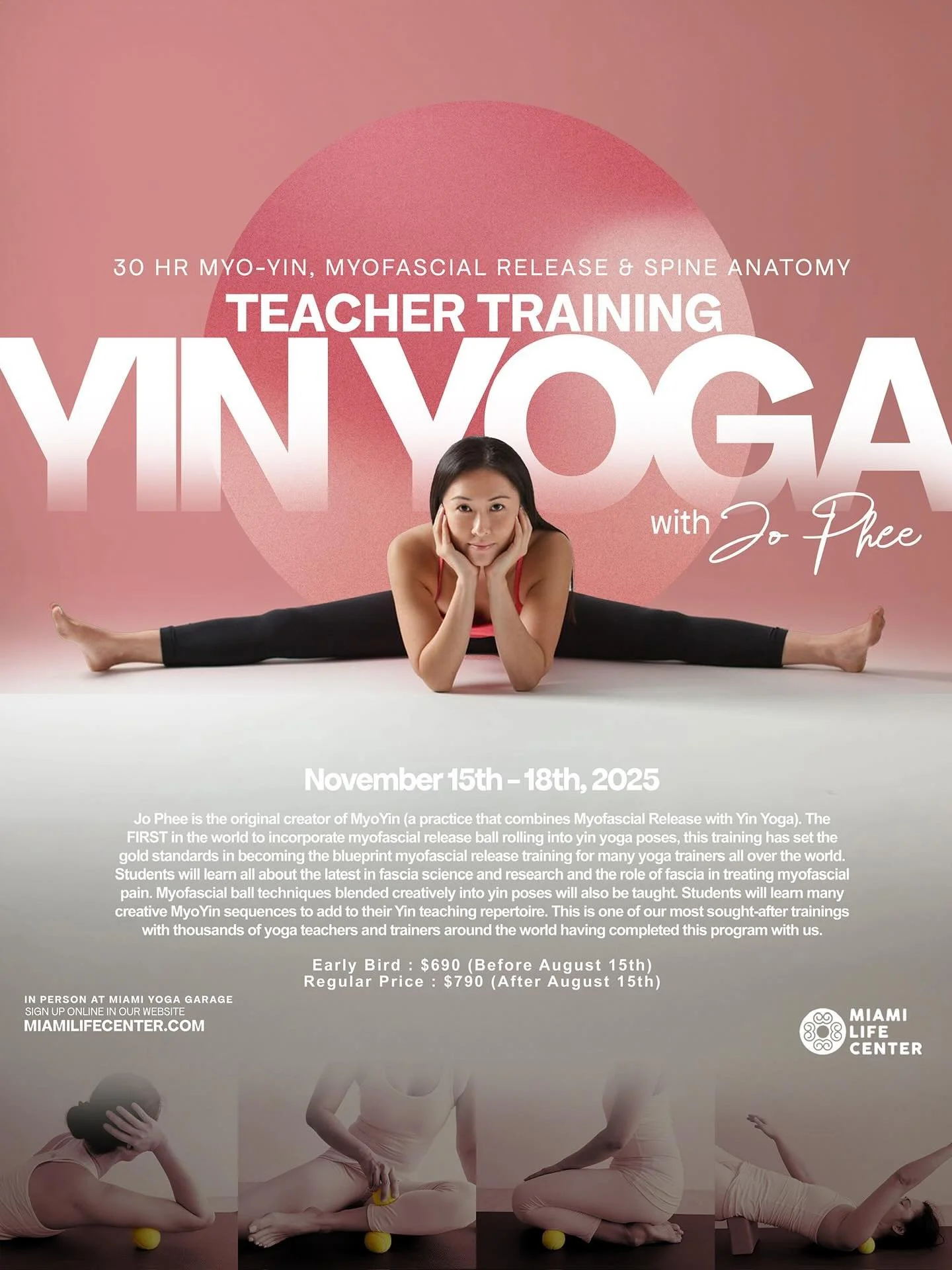 Join expert Yin Yoga Teacher and Practitioner Jo Phee for a 30-Hour Yin Yoga Teacher Training, covering MyoYin, Myofascial Release &amp; Spine Anatomy

🗓️November 15th to 18th, 2025

The FIRST in the world to incorporate myofascial release 🎾 ball r