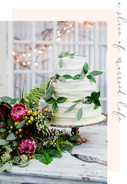 Rustic Wedding Cake with Florals Detail in Barn