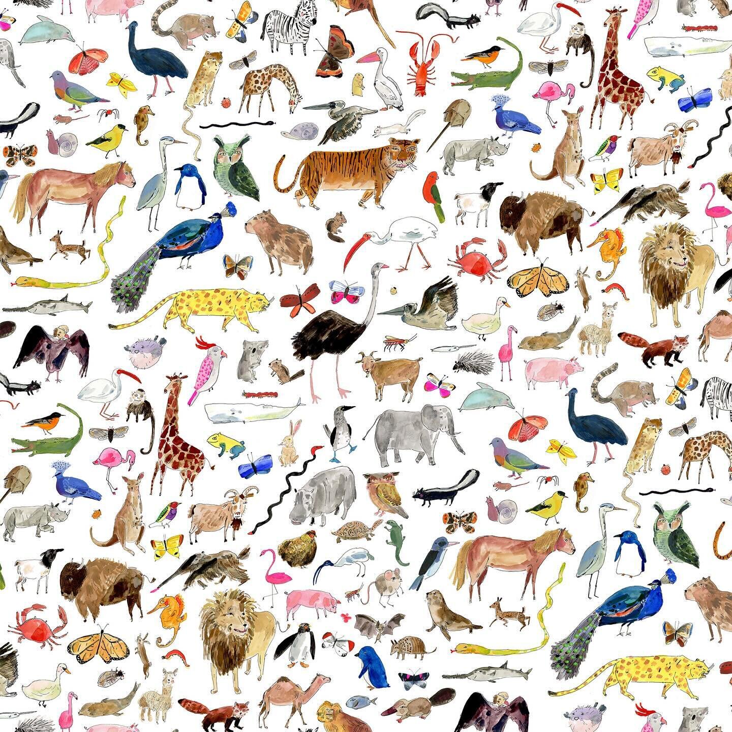Animals pattern 🦩 🐫 🦓 🦬 🐖 🐇 🐘 🐋 🐊 as wallpaper and fabric