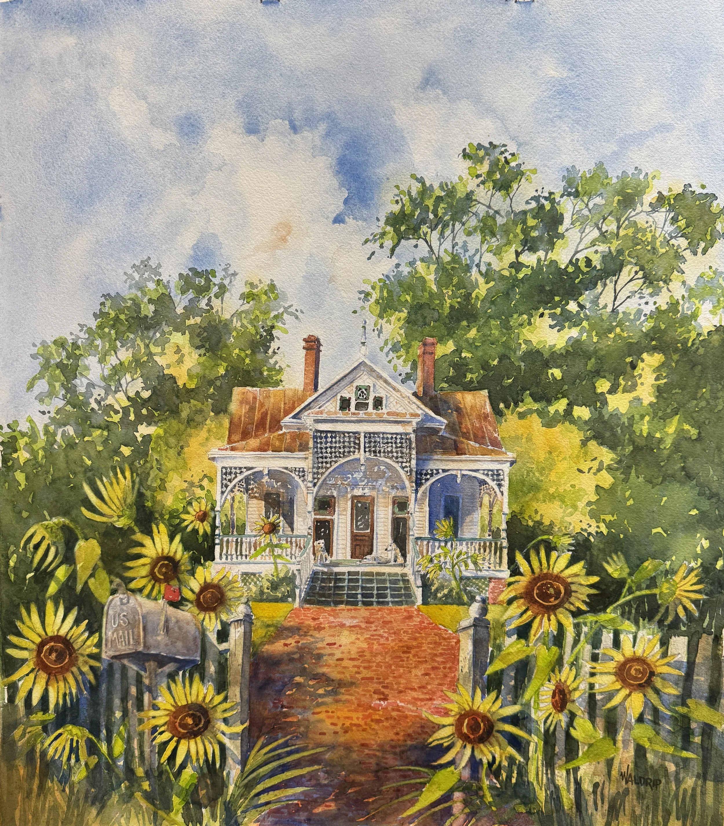 DW479- House of the Rising Sunflowers, 18.5x21, watercolor