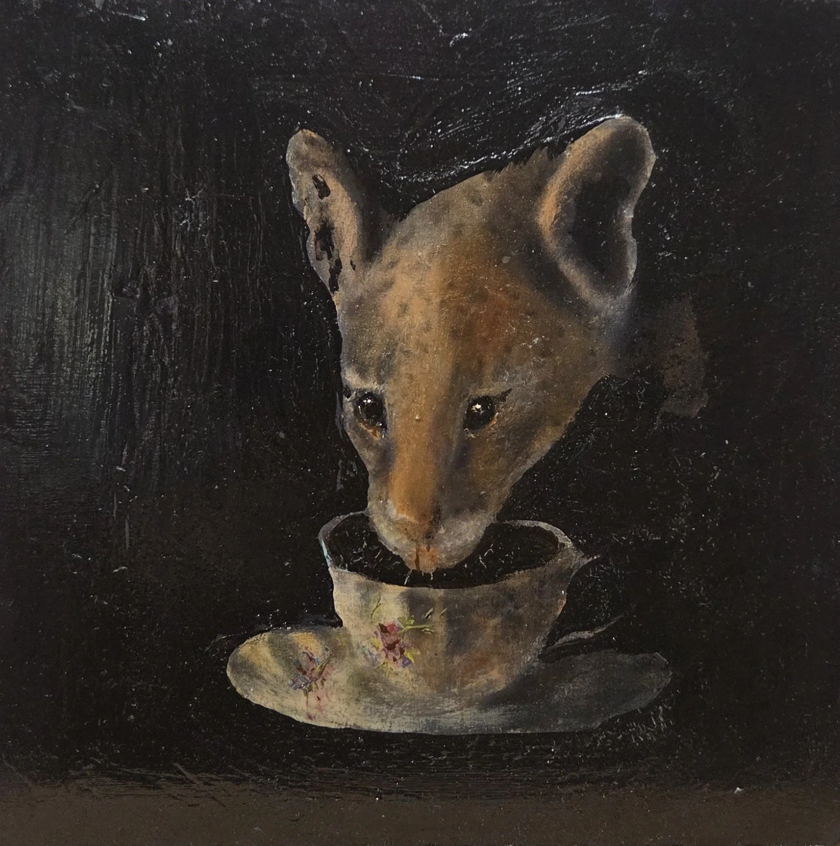 AWS210- Leopard + A Teacup, 9x9, acrylic on board