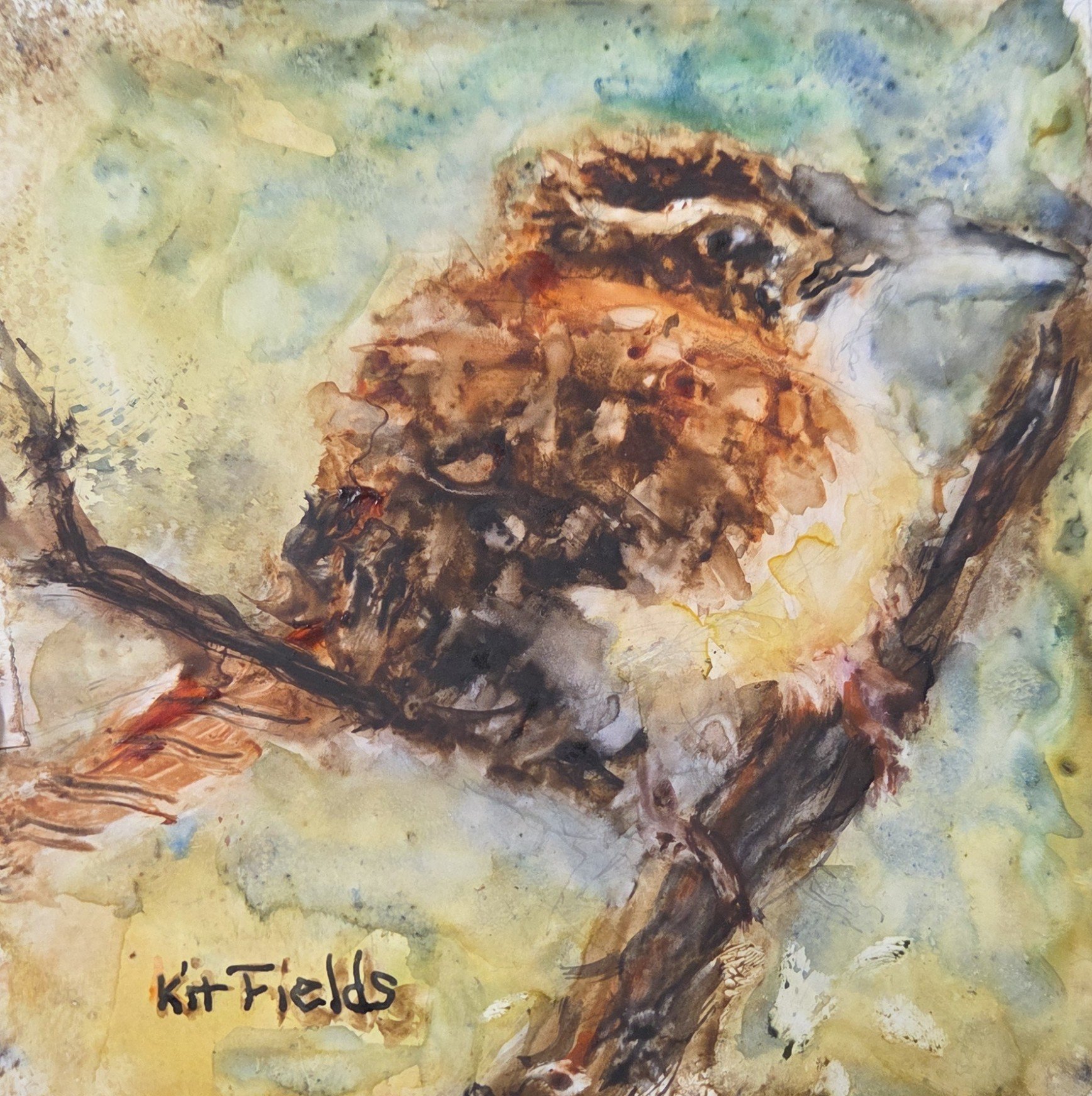 KF818- Beaks and Branches I, 5x5, watercolor on yupo