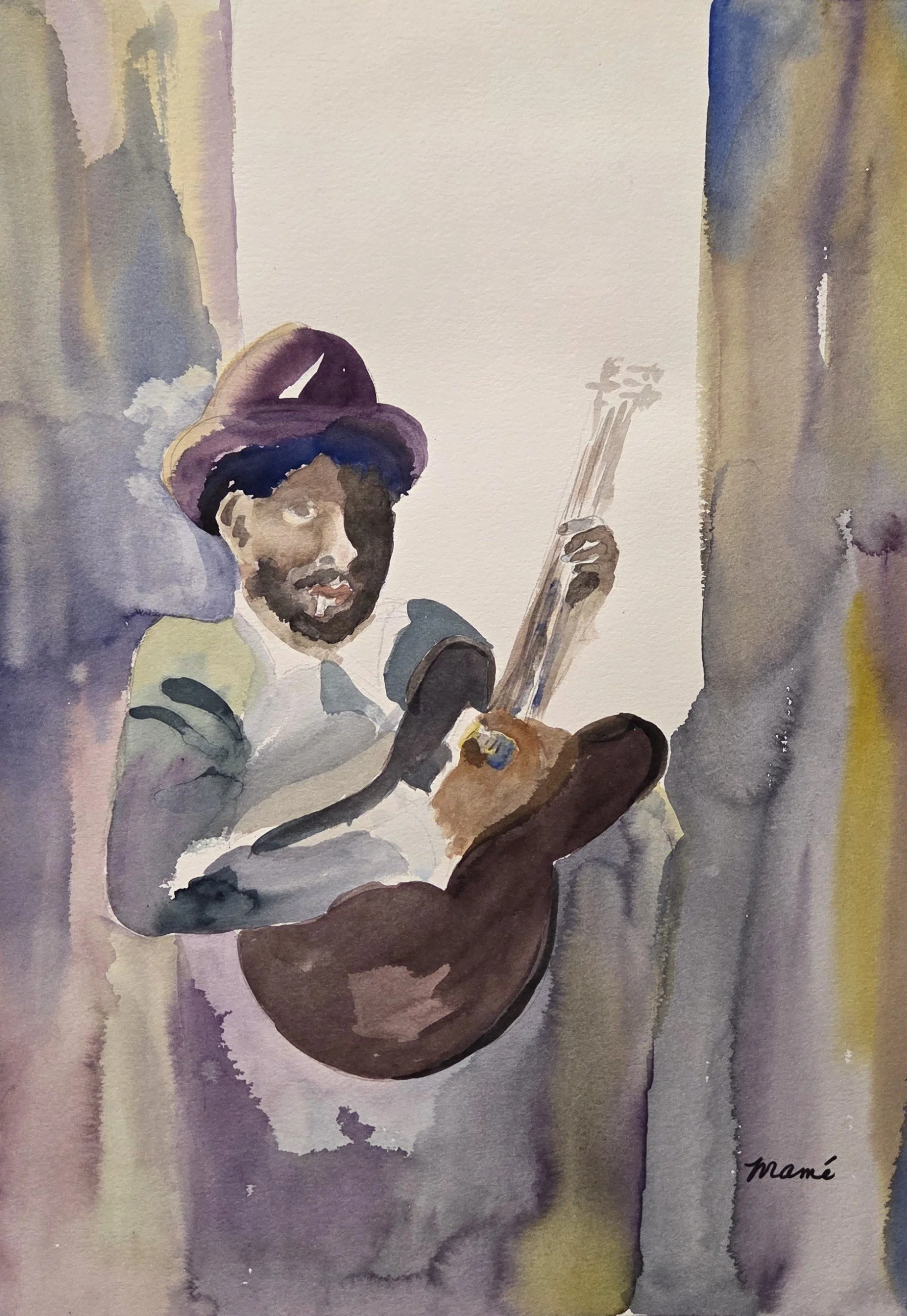 EG116- Guitar Player, 14x19, watercolor
