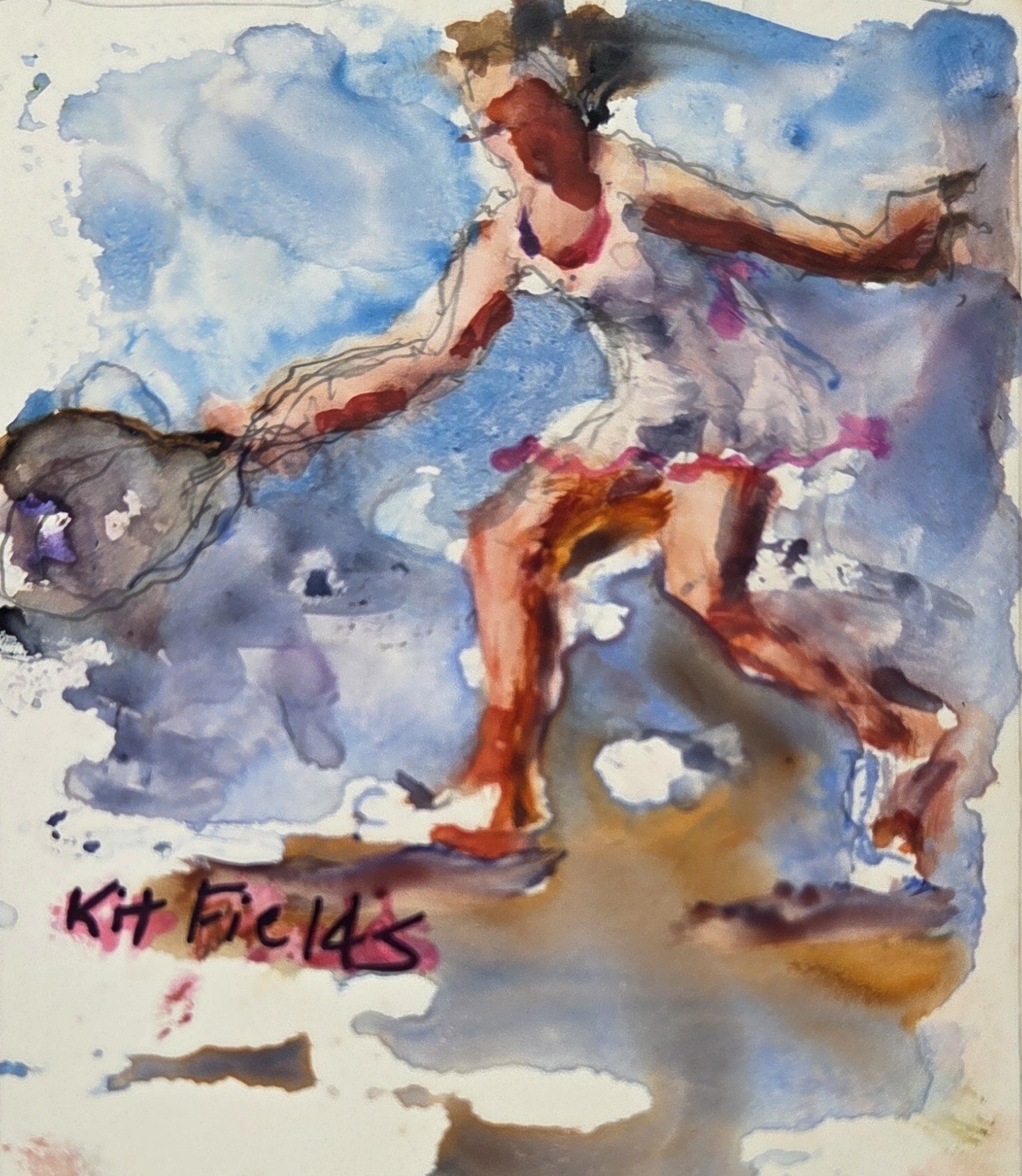 KF833- Move Around III, 3x3, watercolor on yupo