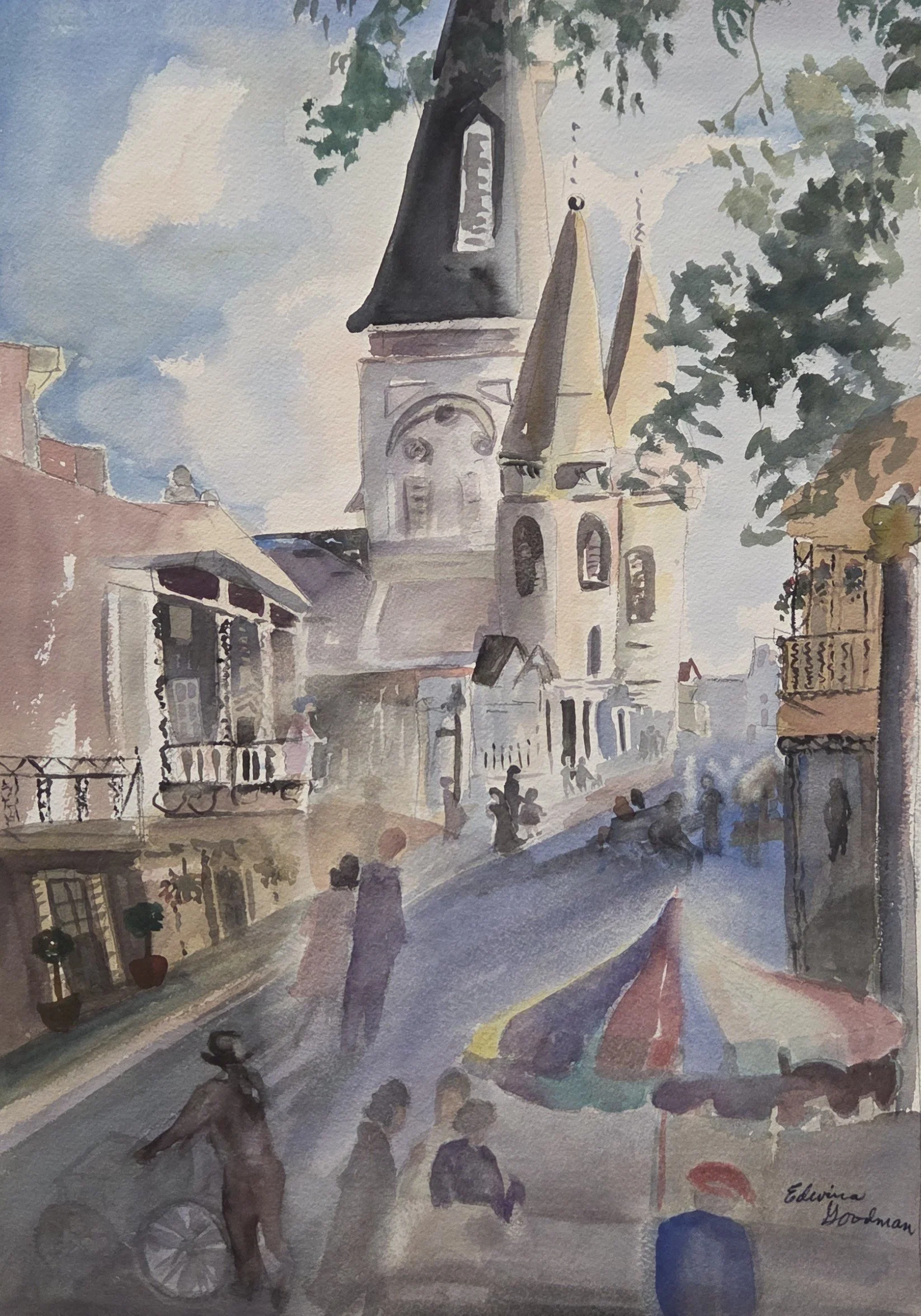 EG098- "Early Morning Gathering", 1990s, 14x20, watercolor