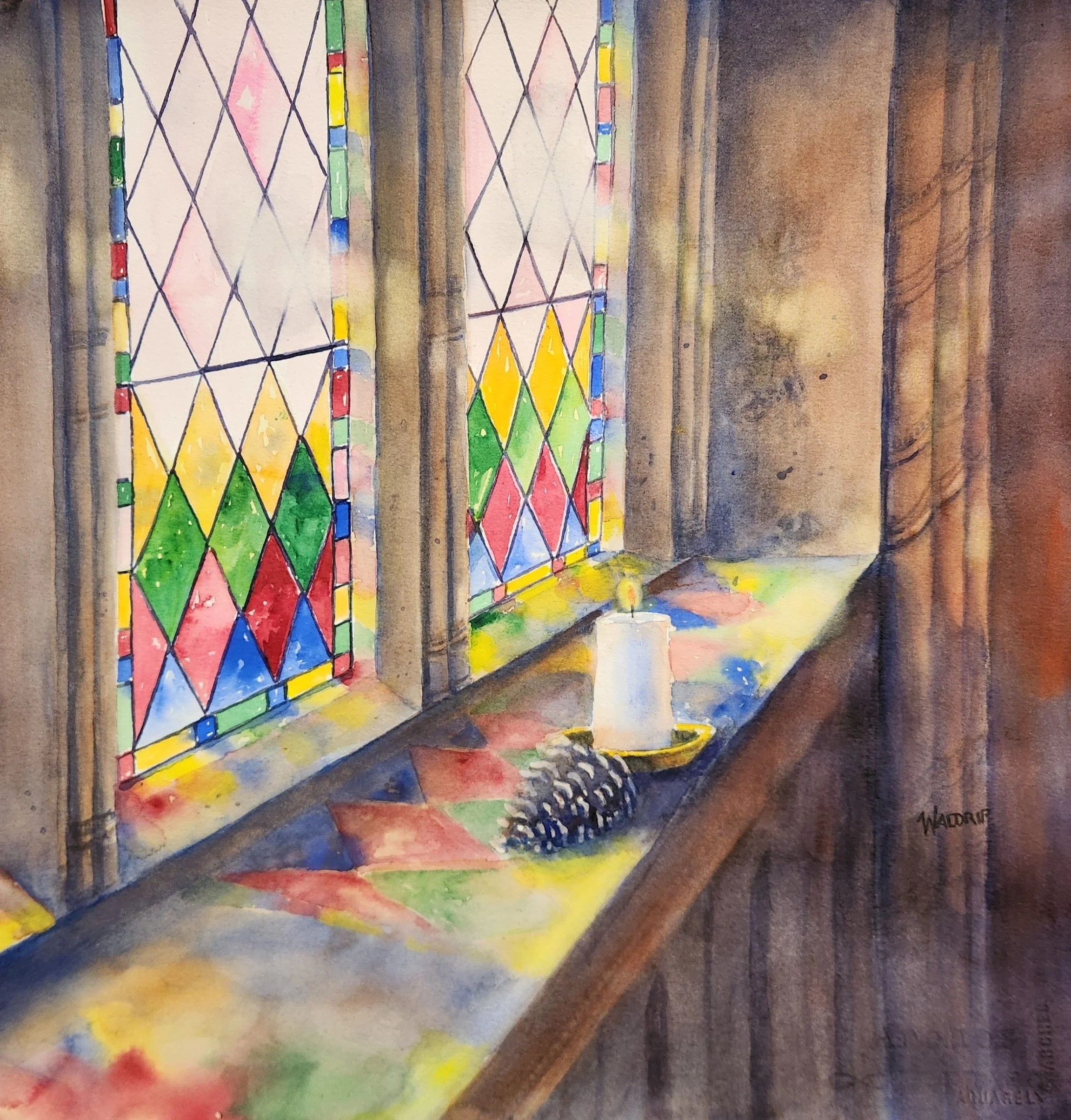 DW435- A Guiding Light, 16x17, watercolor