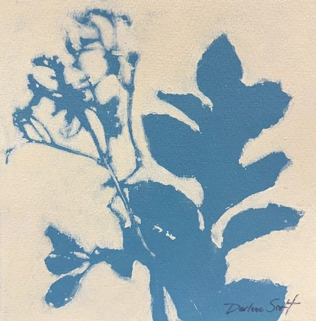 DS227- Little Blue Botanical IV, 8x8, acrylic on paper