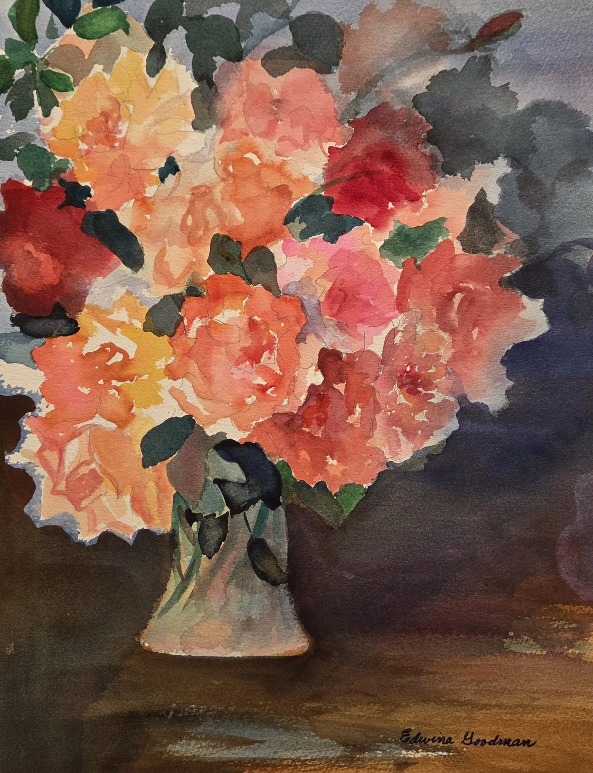 EG018- Roses in Vase, 15x20, watercolor
