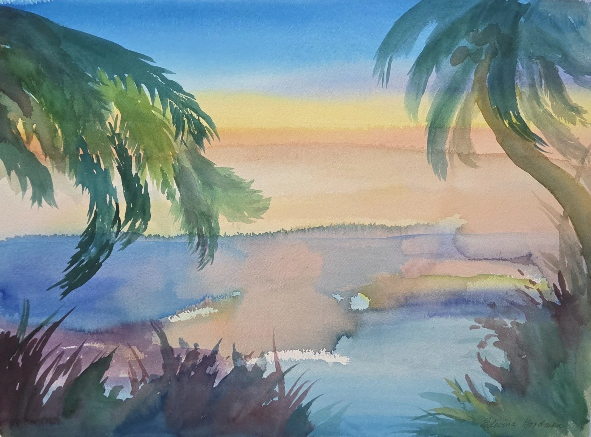 EG153- "Tropical Sunset", 20x14, watercolor
