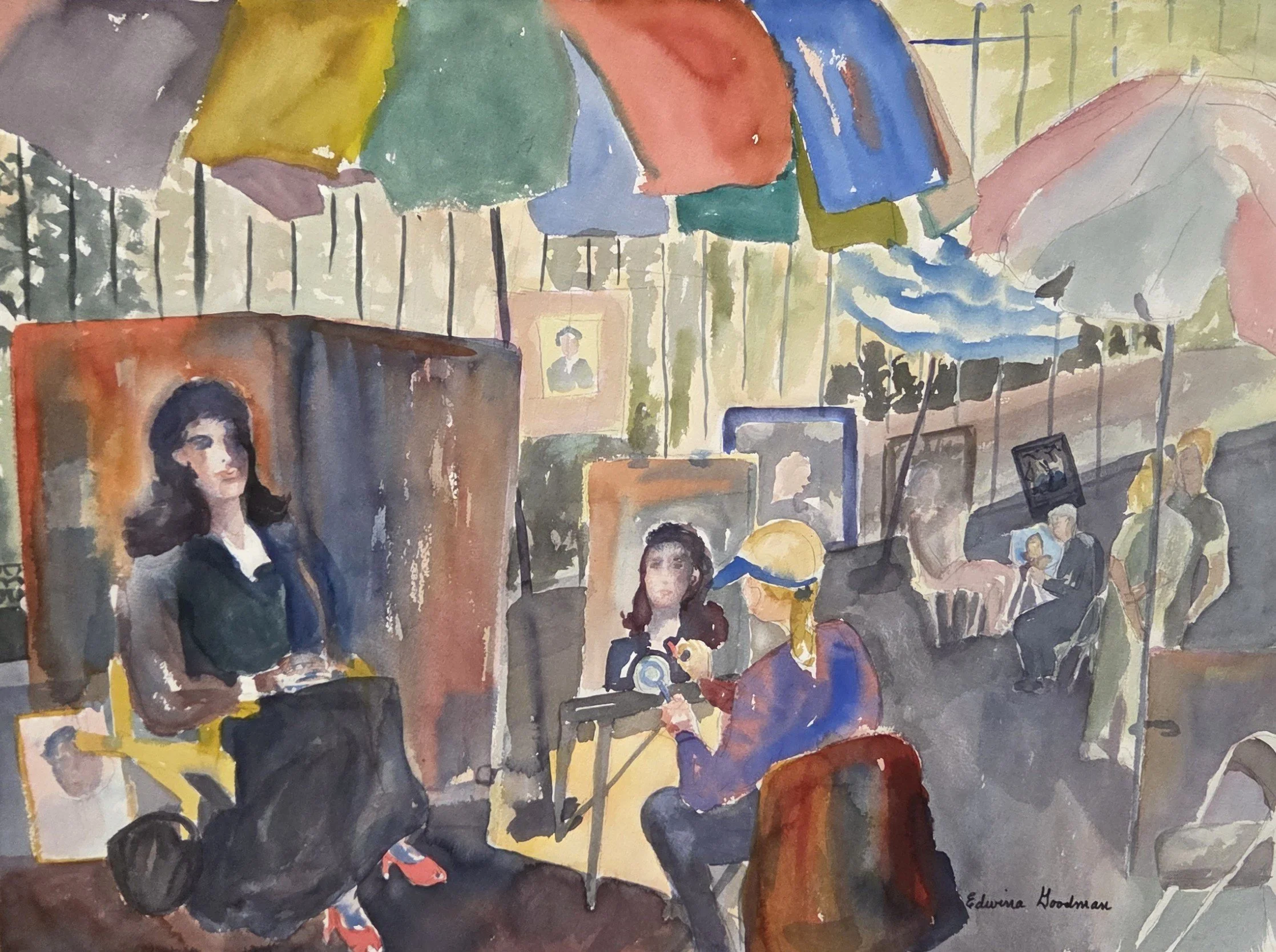 EG182- "Artists at Jackson Square- New Orleans", 1990, 24x18, watercolor
