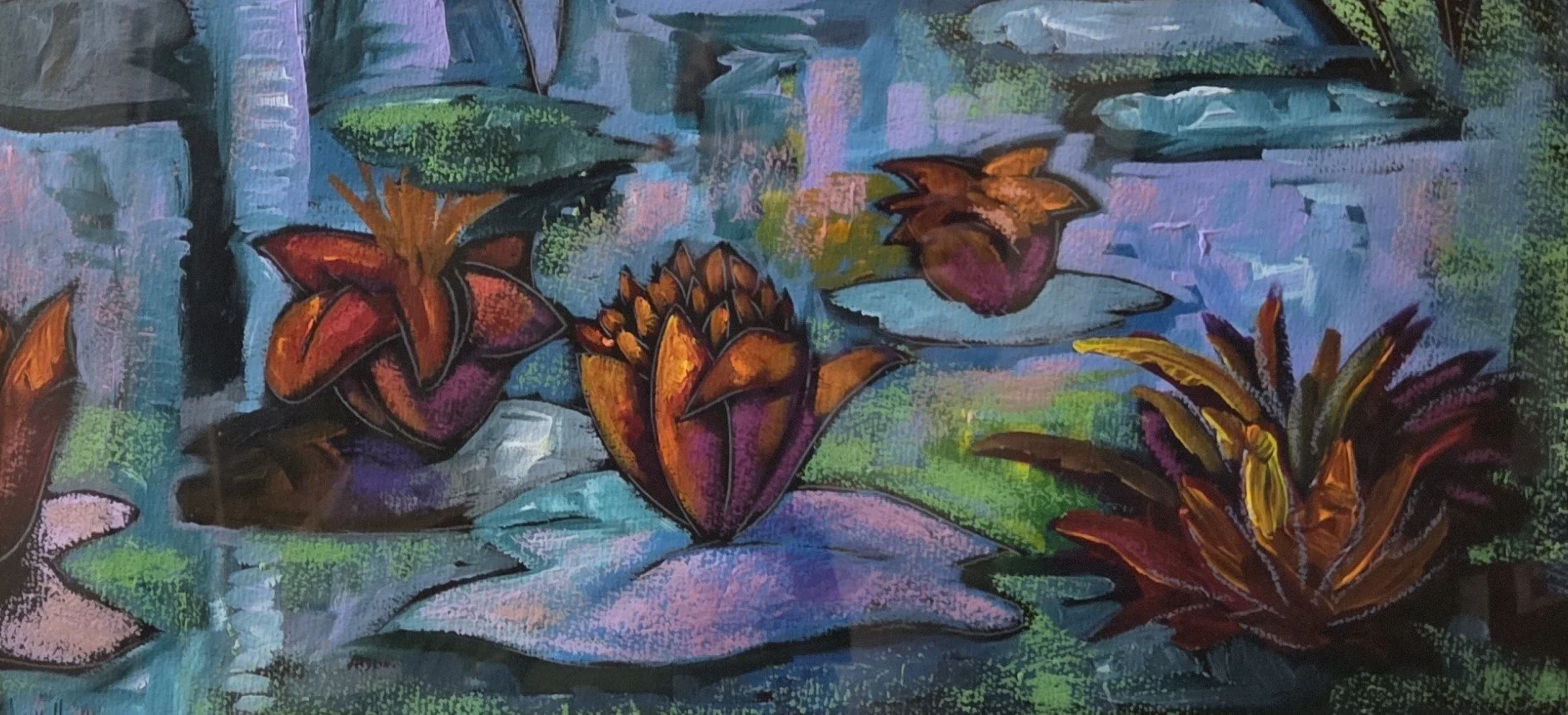 Kennith Humphrey, Waterlilies, 22x11, mixed media on paper