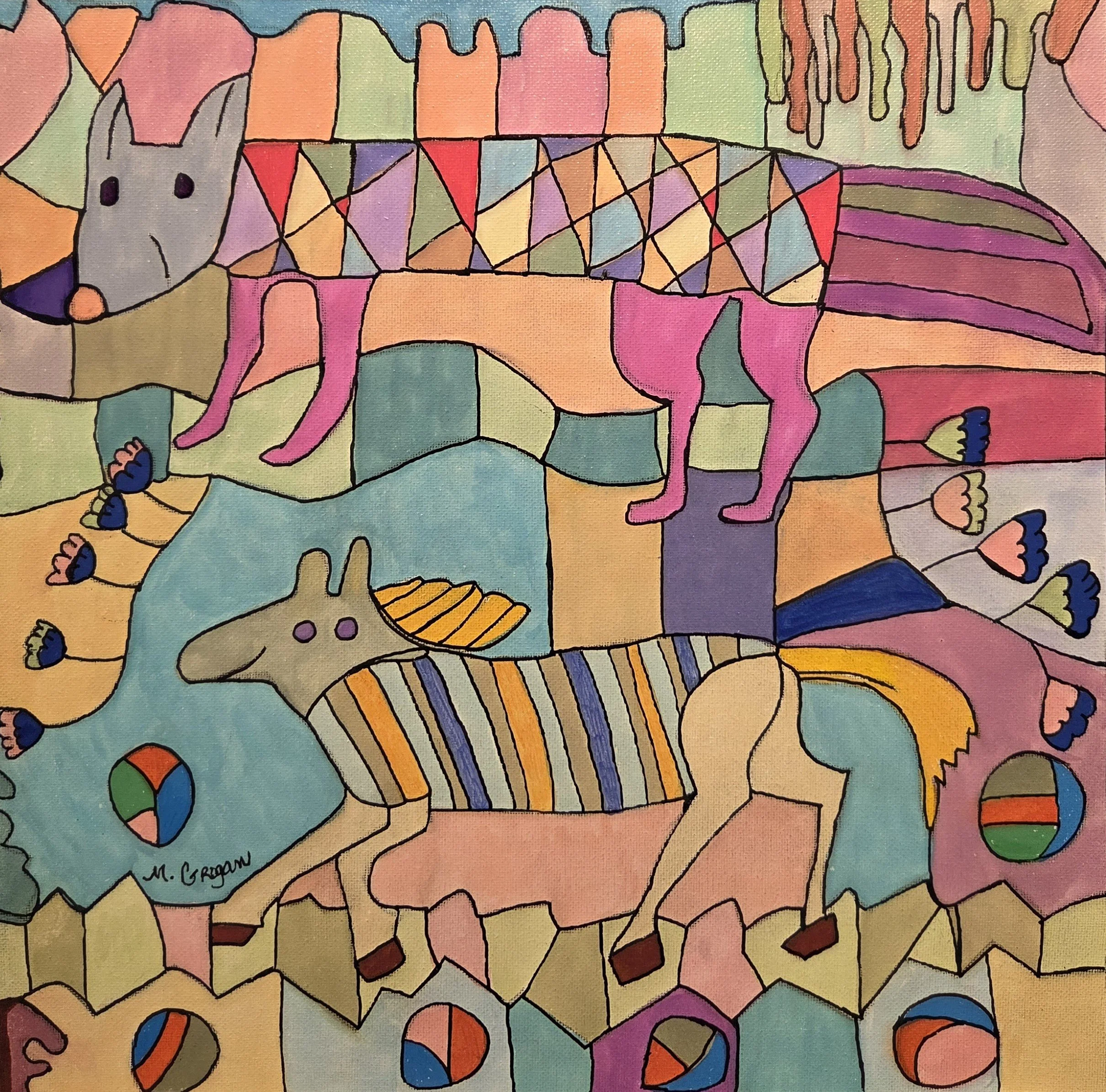 MG102- The Fox and the Pony, 14x14, mixed media