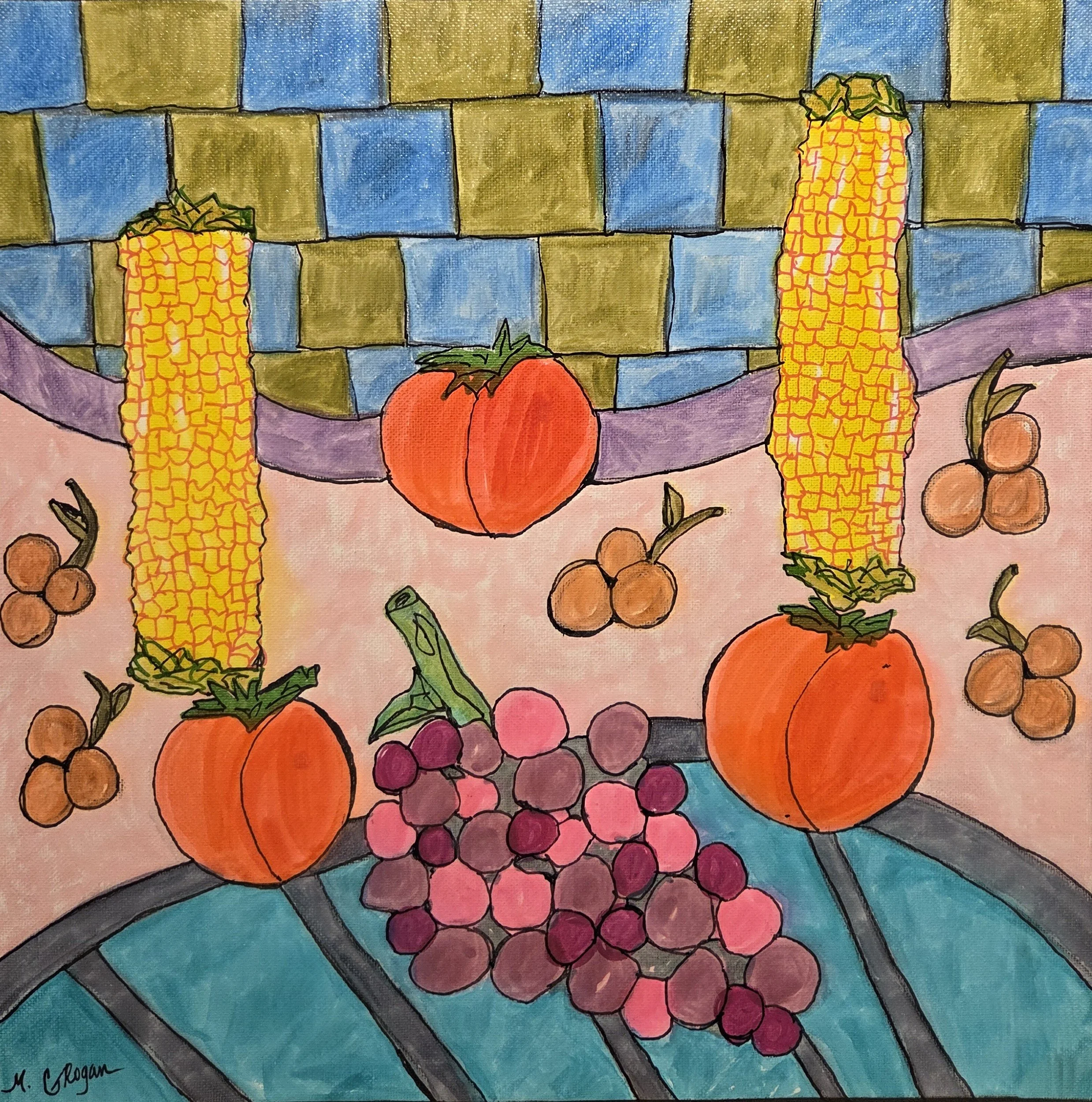 MG114- Standing Corn, 14x14, mixed media