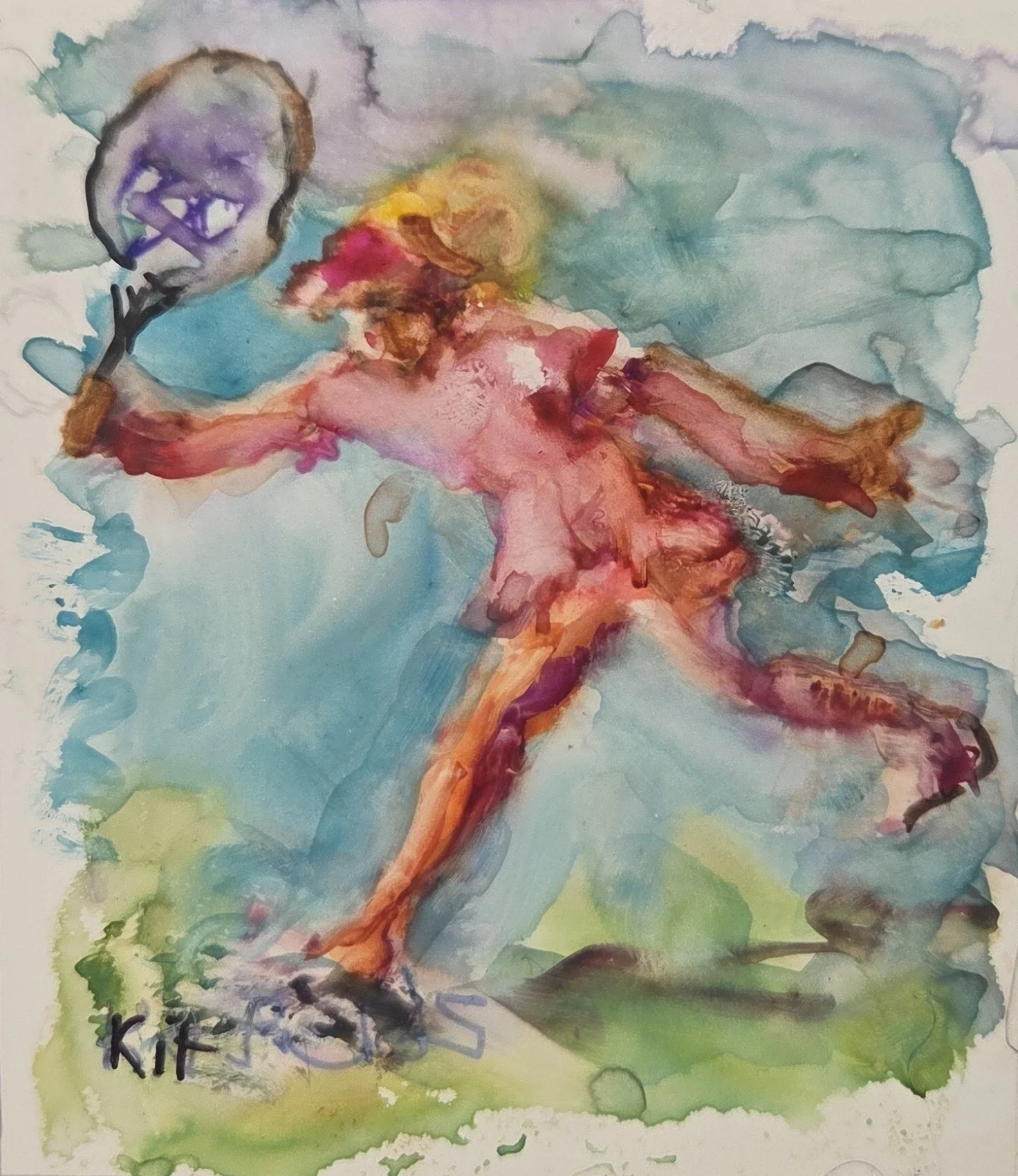 KF831- Move Around I, 3x3, watercolor on yupo