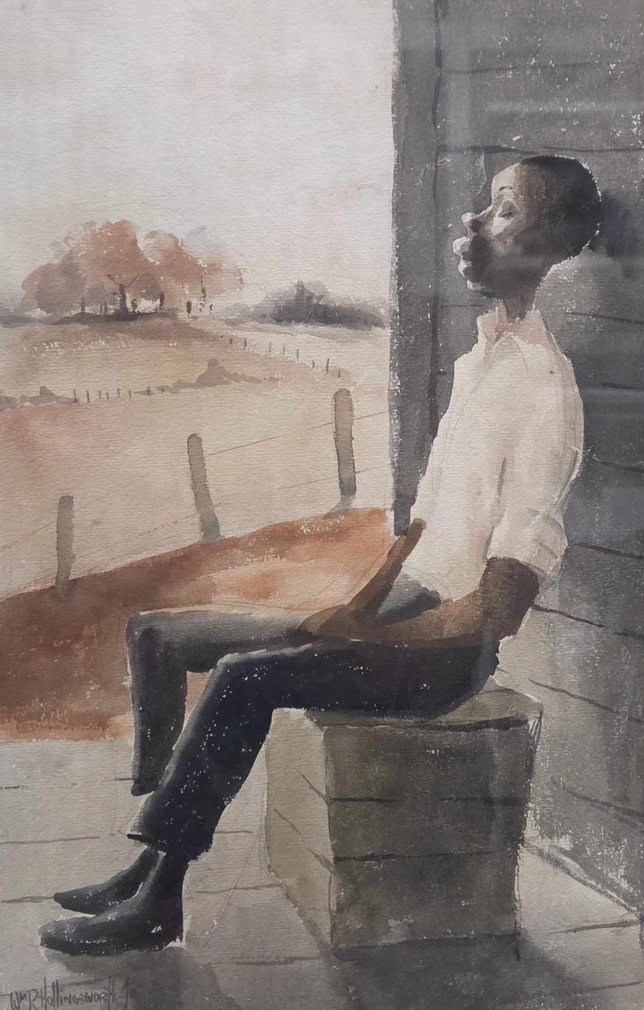 William Hollingsworth, Napping Man, 10x15, watercolor