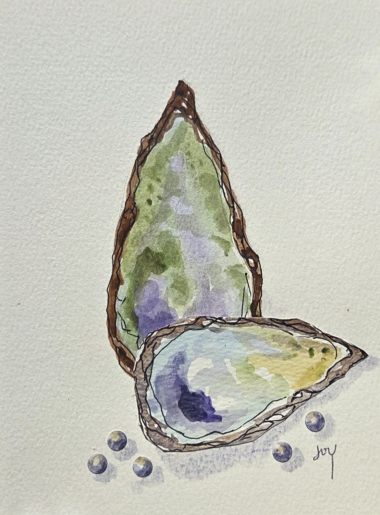JC354- Pearly Perfection III, 5.5x7, mixed media