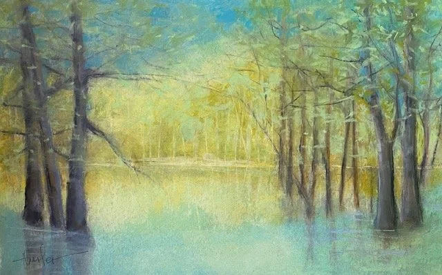 PHA007- Trees on Peterson Lake I, 17x11, pastel