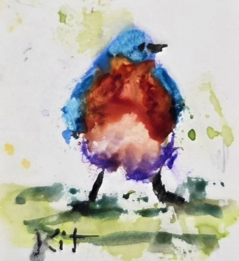 KF847- Tiny Tweets III, 1.5x1.5, watercolor on yupo