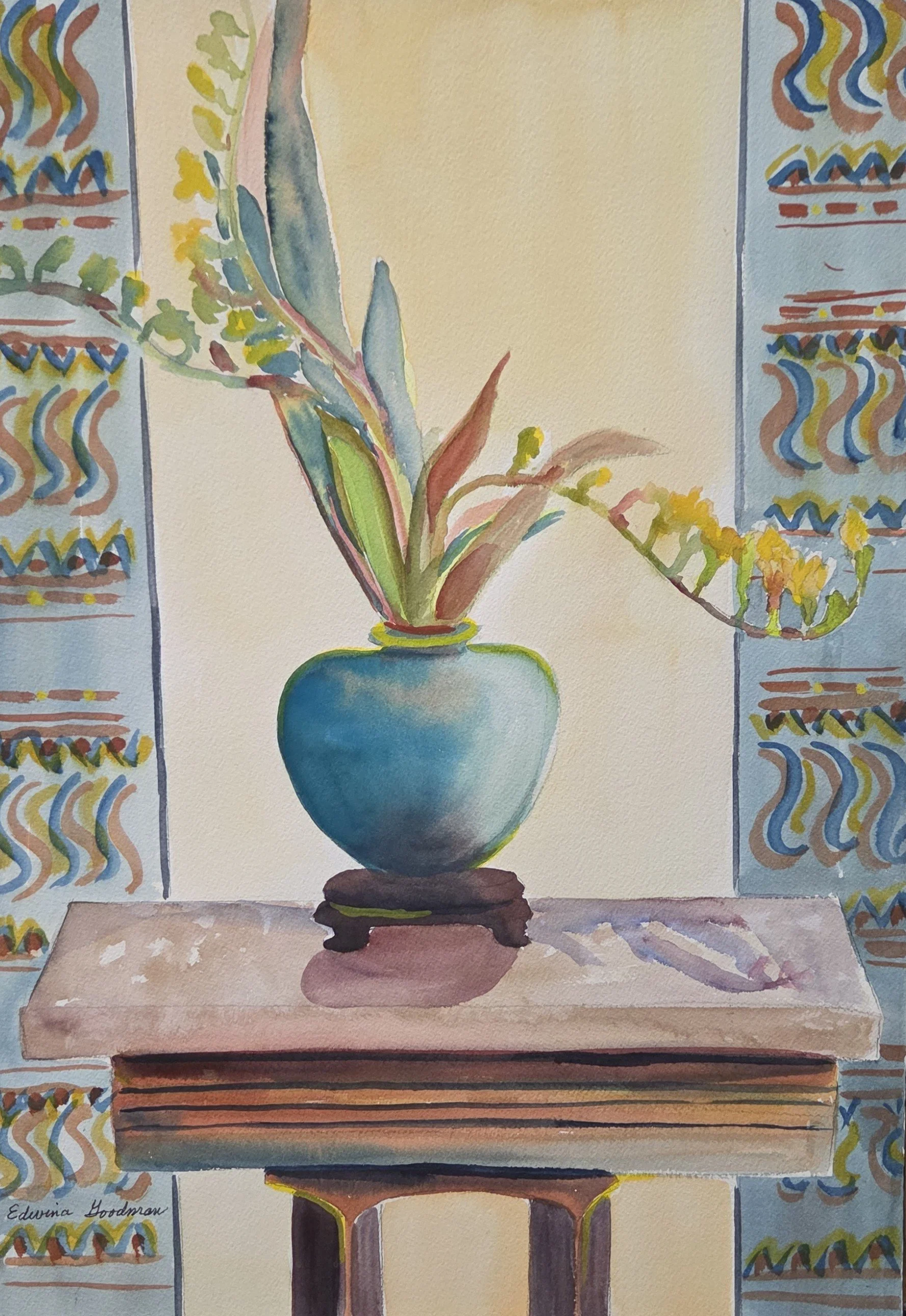 EG128- "Patterned Posies", 1994, 14x20, watercolor