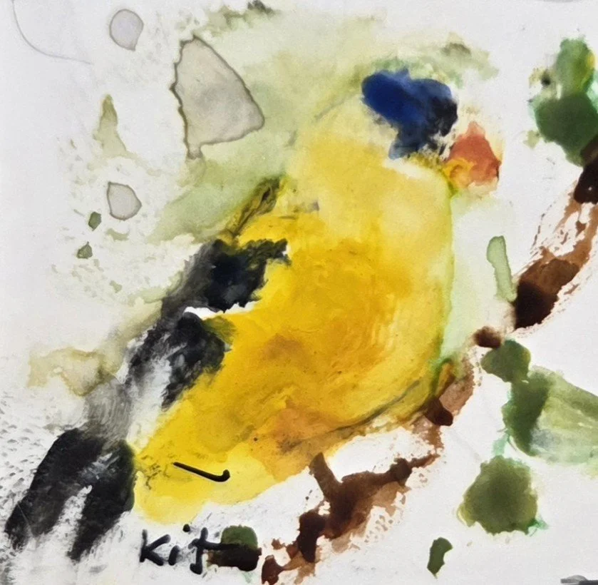 KF846- Tiny Tweets II, 1.5x1.5, watercolor on yupo