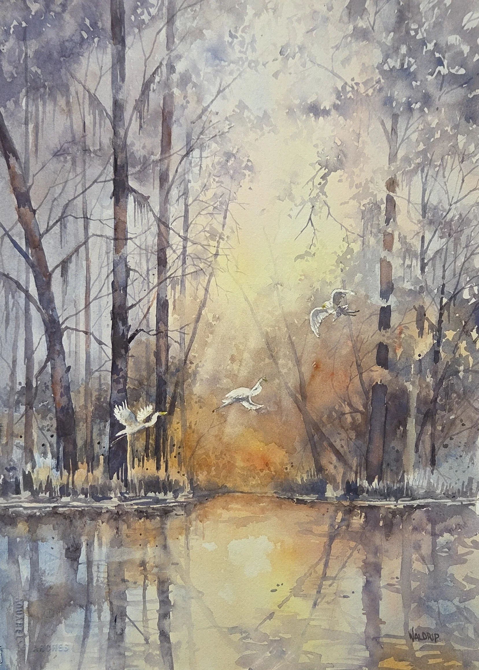 DW468- Flight of the Egrets, 13x18, watercolor