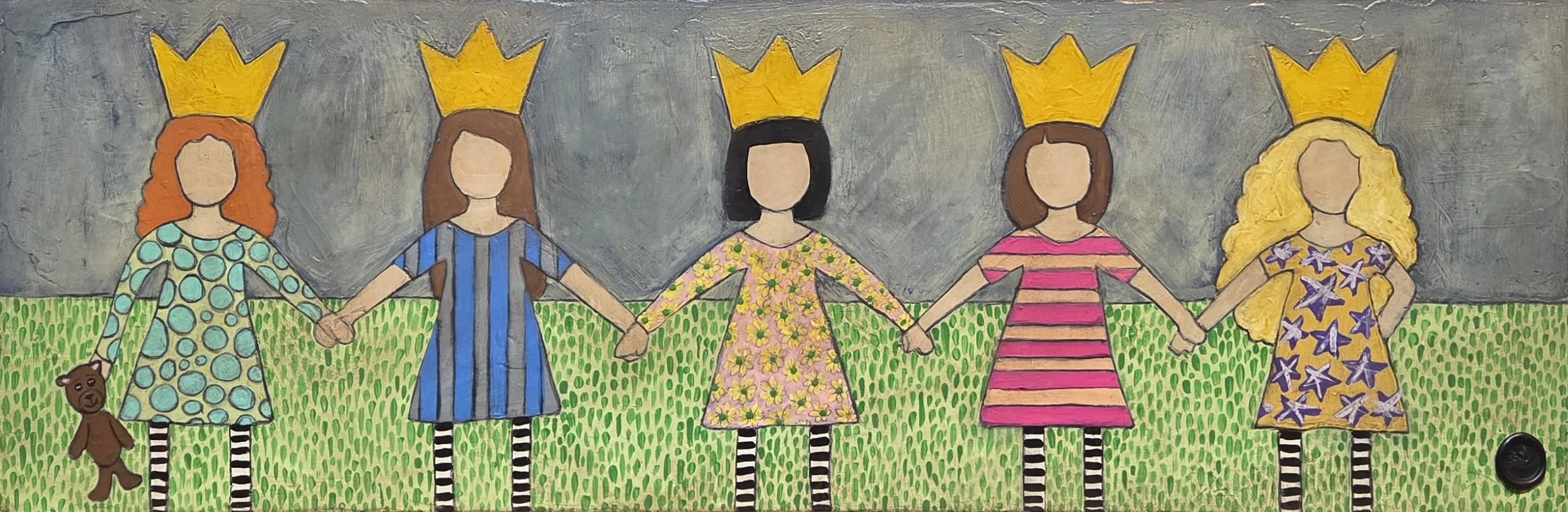 MA489- Red Rover, Red Rover, 30x10, mixed media on canvas