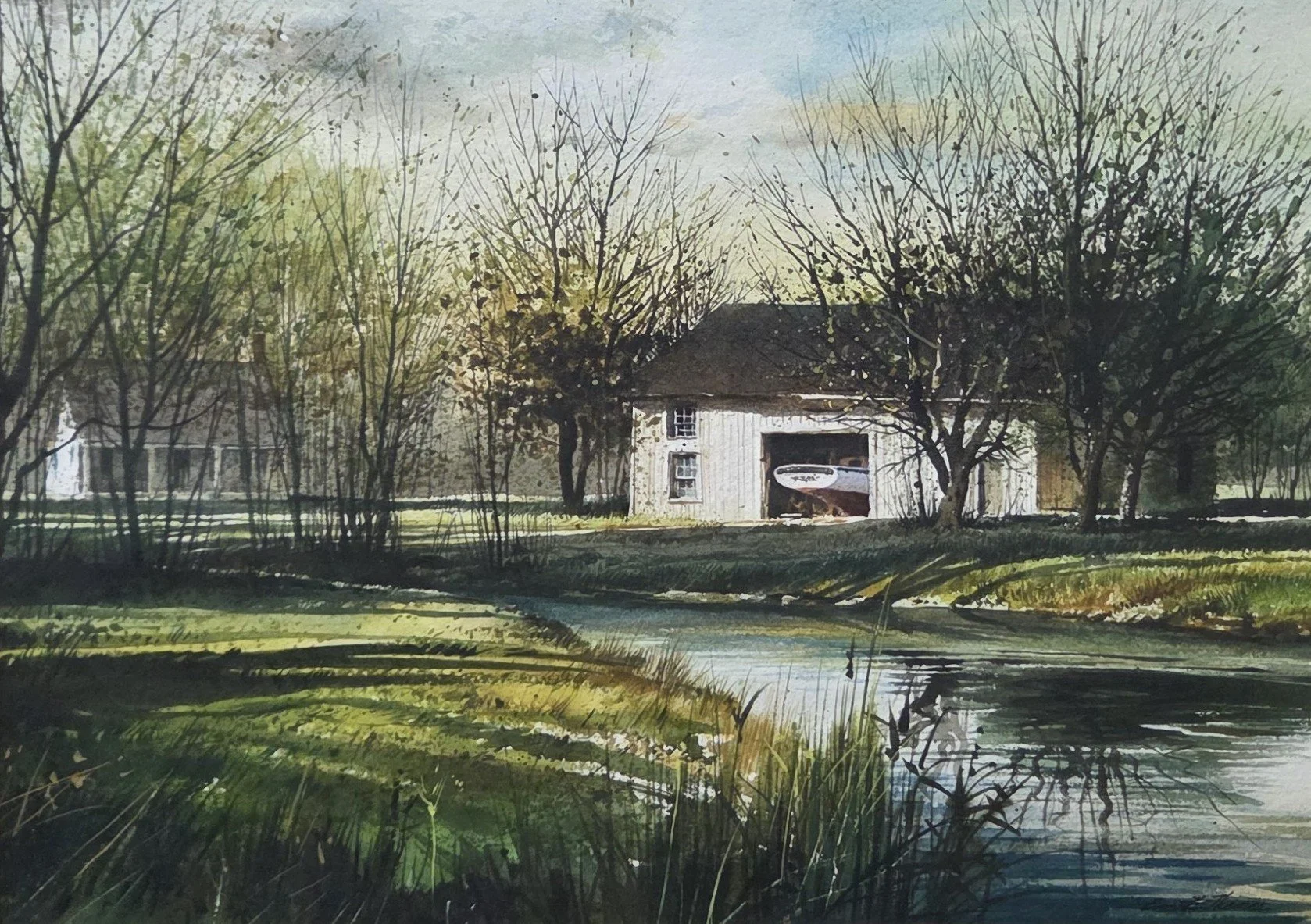Emmitt Thames, Boat Builder's Shed, 15x11, watercolor
