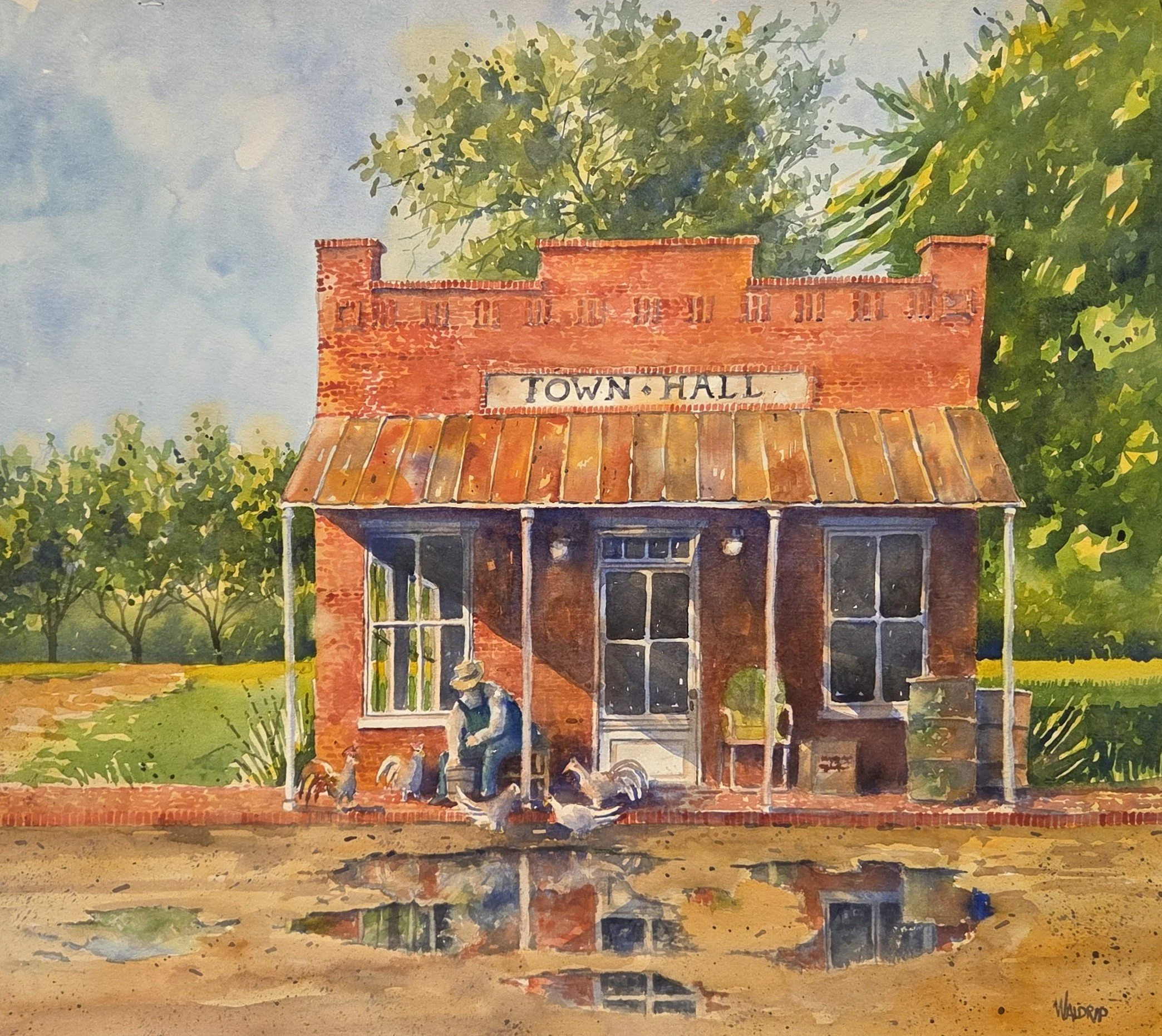 DW471- Town Hall Meeting, 22.5x19.5, watercolor