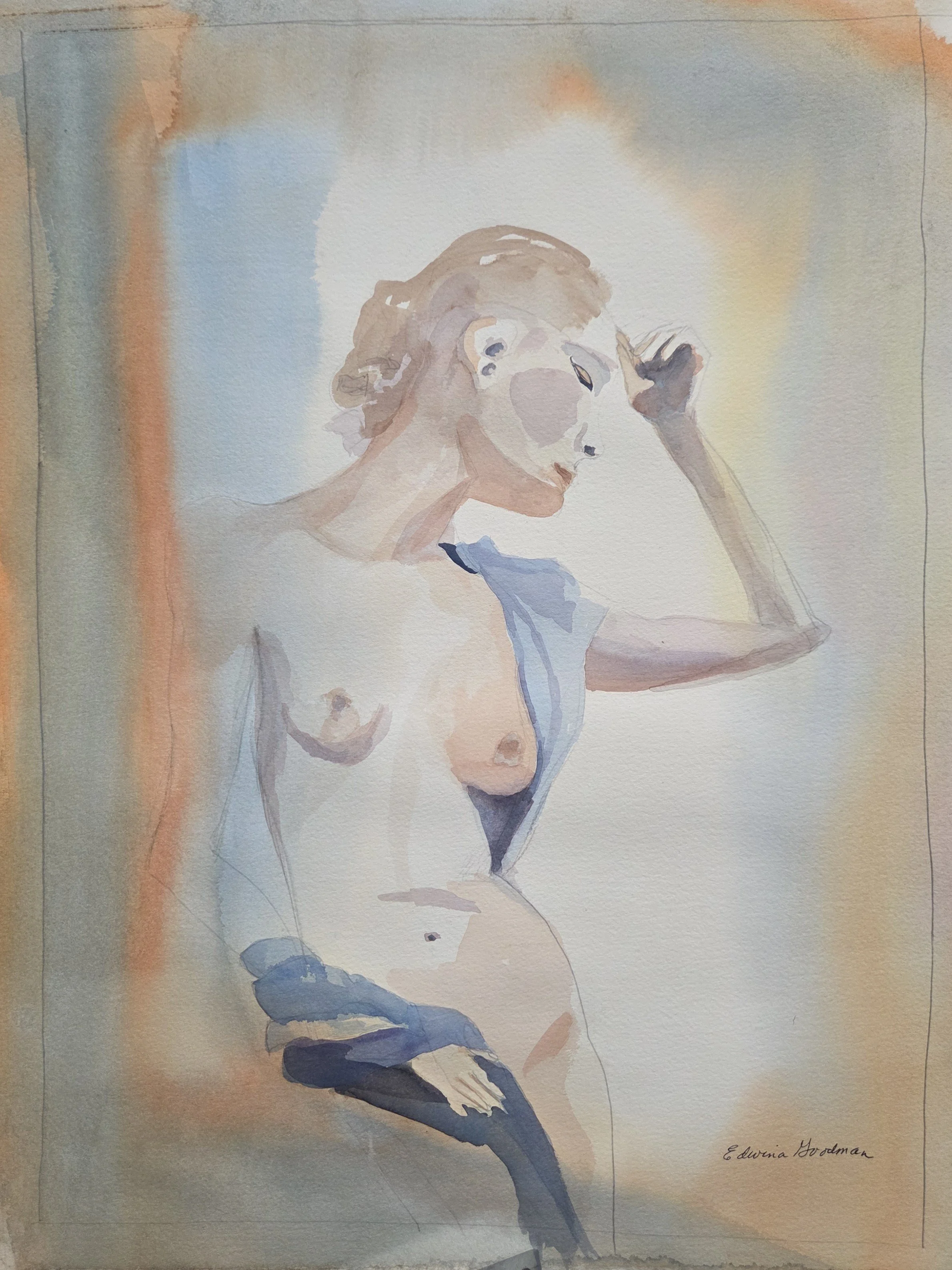 EG005- Figure with Bue Scarf, 15x20, watercolor